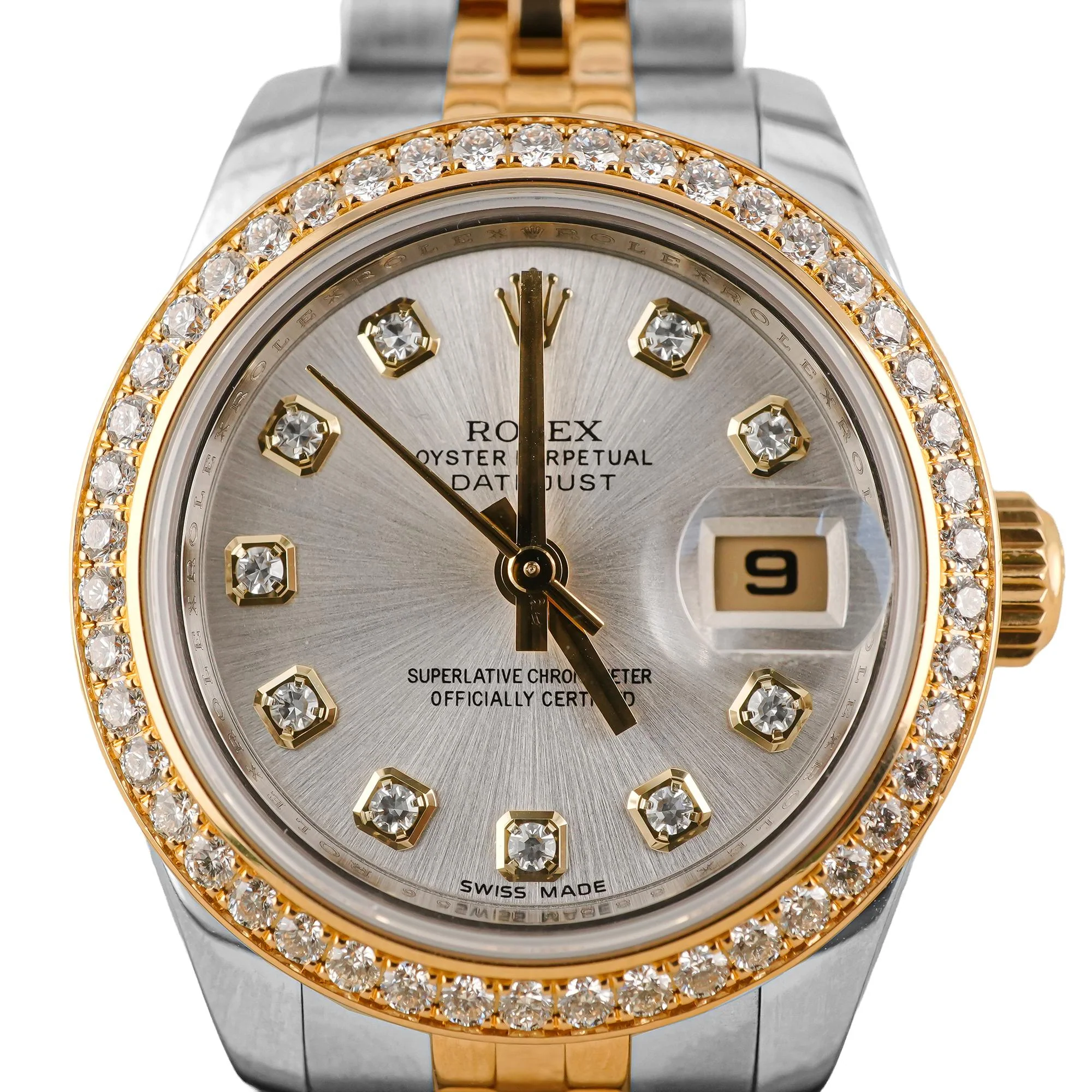 Rolex 179383 Lady-Datejust 26 mm Factory Diamond Bezel Silver Diamond Dial Box and Papers 2012 - Image 3