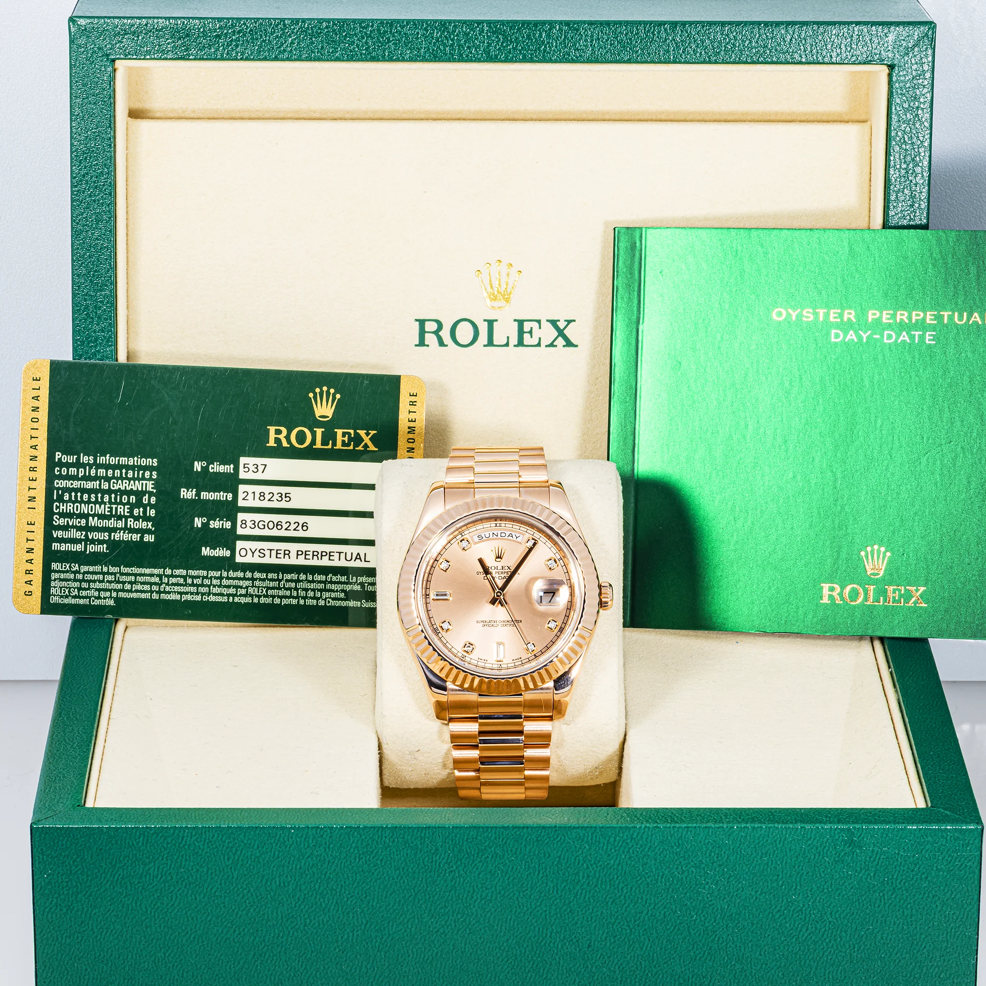 Rolex 218235 Day-Date II 41mm Rose Gold Sundust Diamond Dial President Bracelet Box and Papers 2012 - Image 2