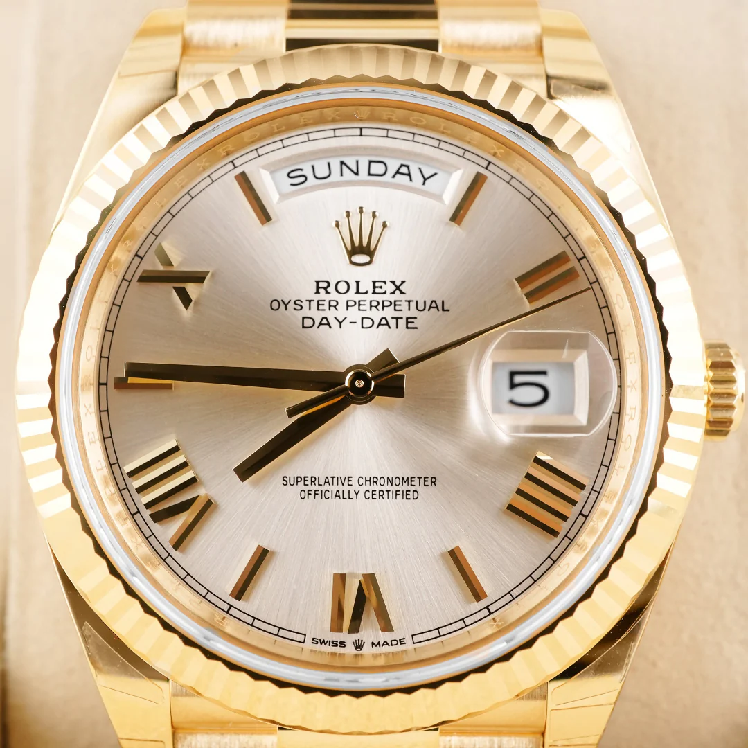 Rolex 228238 Day-Date 40 mm 18K Yellow Gold Silver Dial President Bracelet Box and Papers 2025 - Image 3