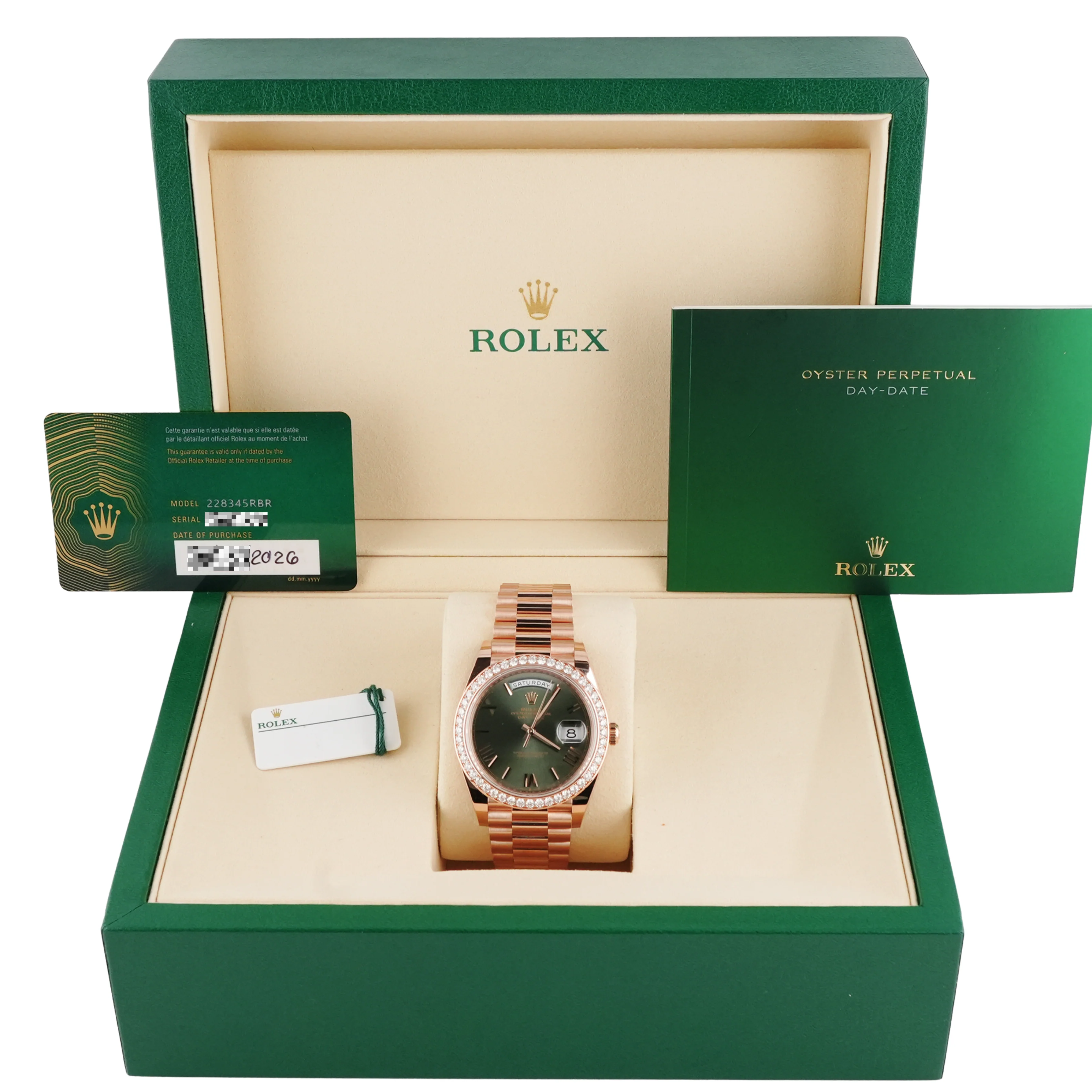 Rolex 228345RBR Day-Date 40mm 18K Rose Gold Olive Dial President Bracelet Complete Set 2026 - Image 2