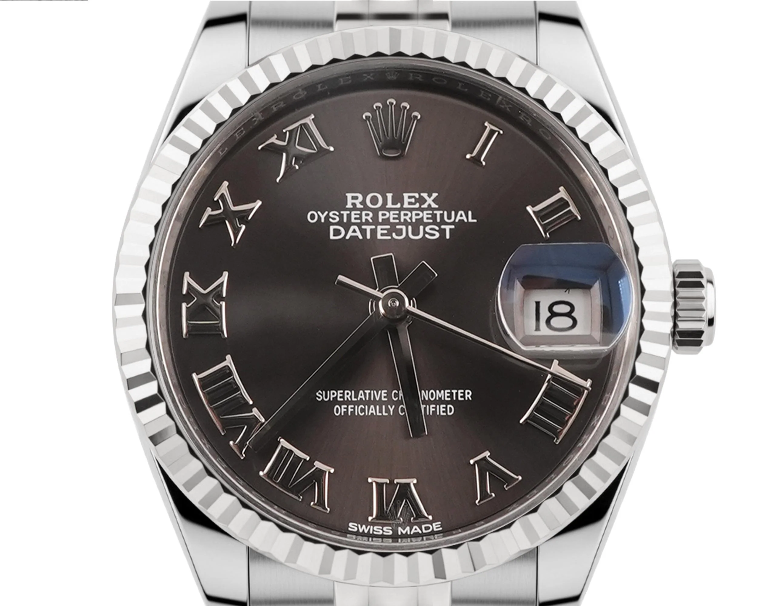 Rolex 279174 Lady-Datejust 28 mm Fluted Bezel Dark Grey Roman Dial Jubilee Bracelet Box and Papers 2019 - Image 3