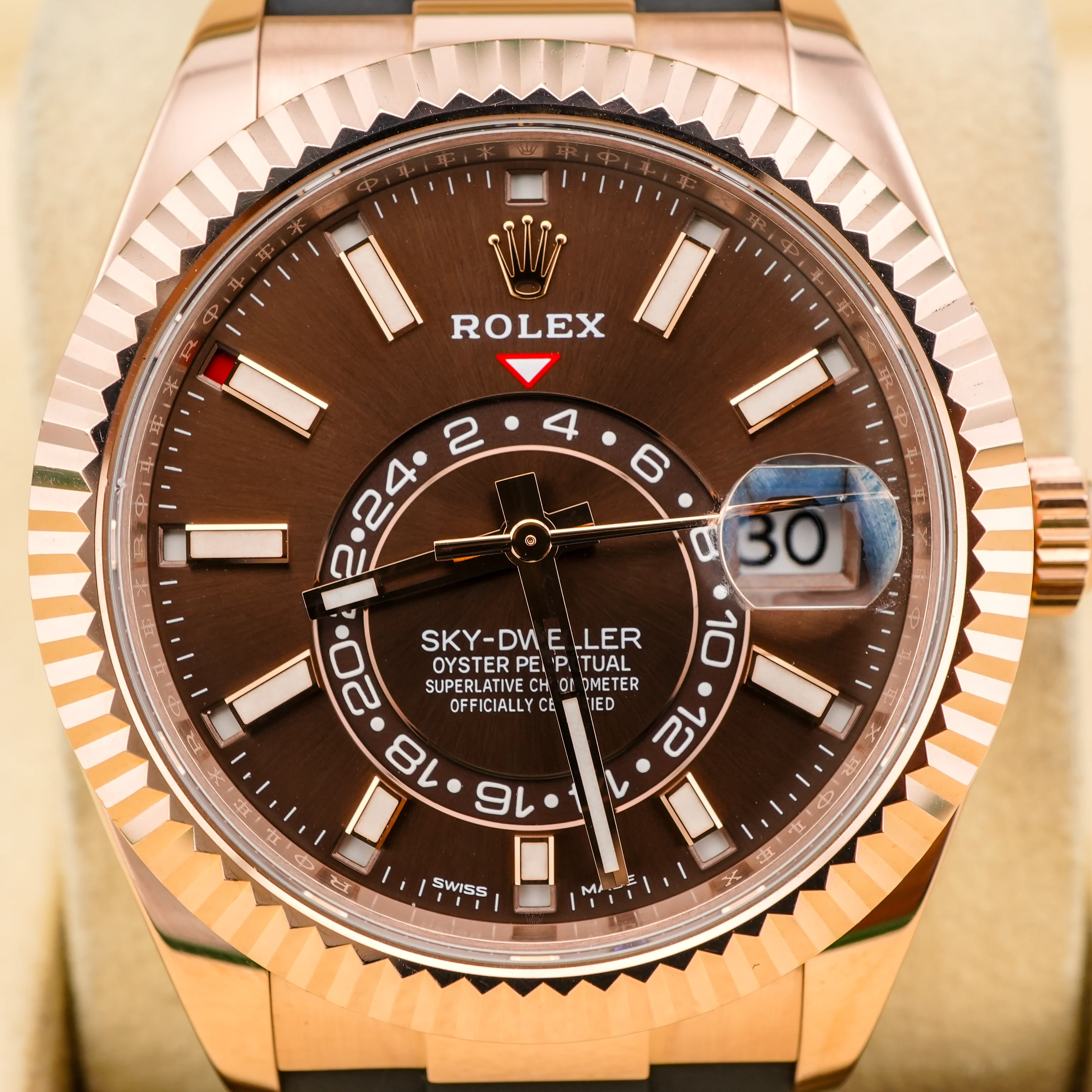 Rolex 326235 Sky-Dweller 18K Rose Gold Chocolate Dial Oysterflex Bracelet Box and Papers 2023 - Image 3