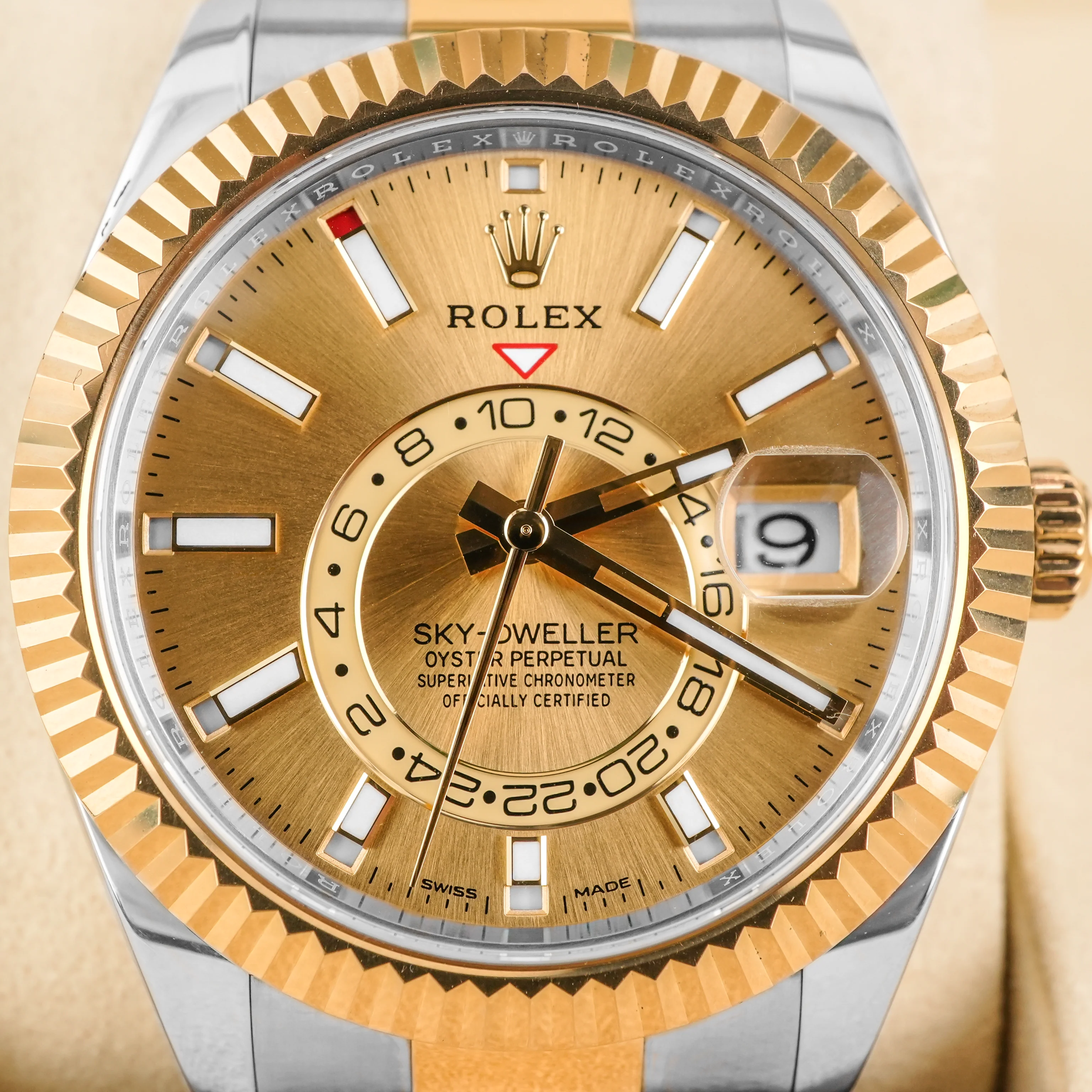 Rolex 326933 Sky-Dweller 42 mm 18K Yellow Gold Champagne Dial Oyster Bracelet Box and Papers 2022 - Image 3