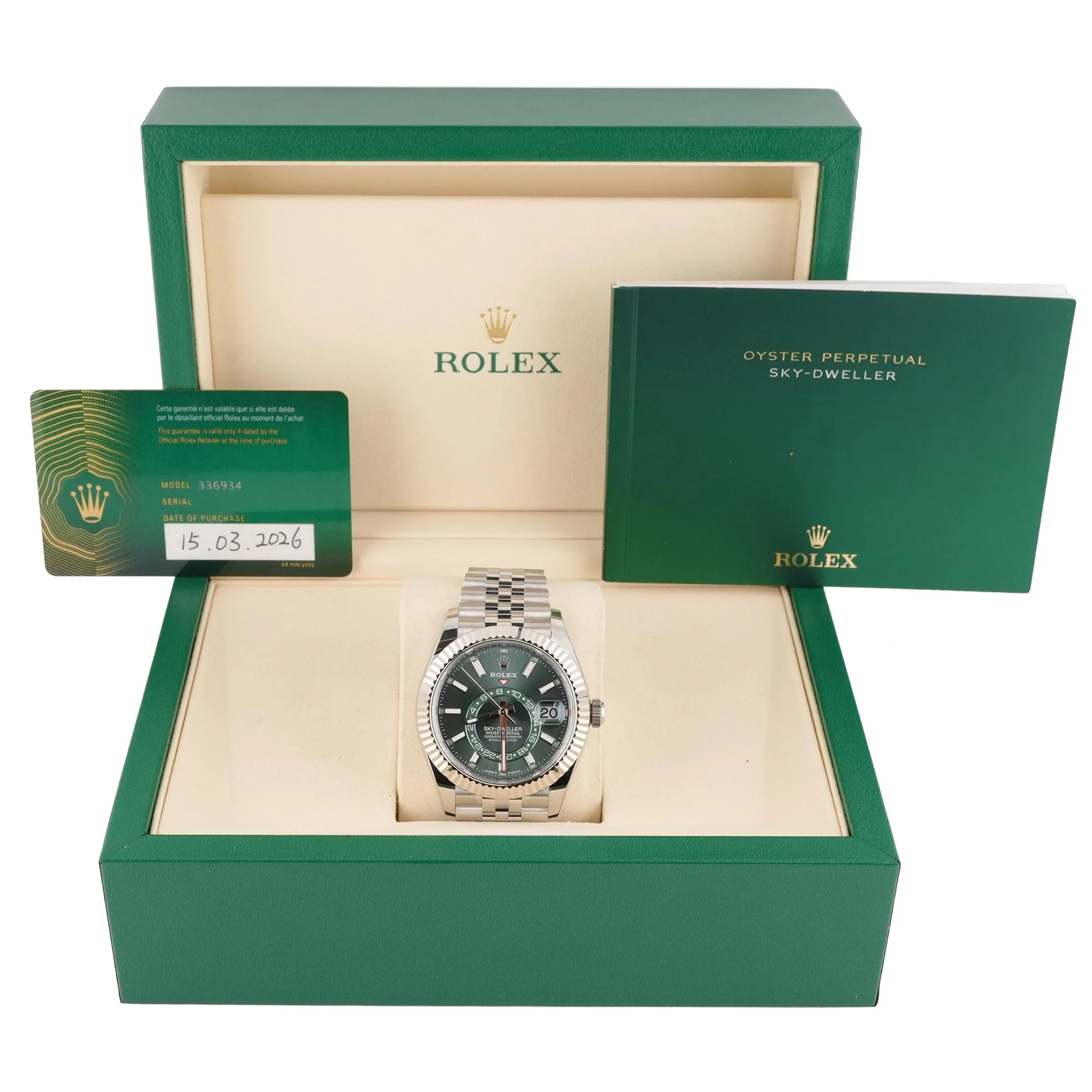 Rolex 336934 Sky-Dweller 42 mm 18k White Gold Mint Green Dial Jubilee Bracelet Box and Papers 2026 - Image 2