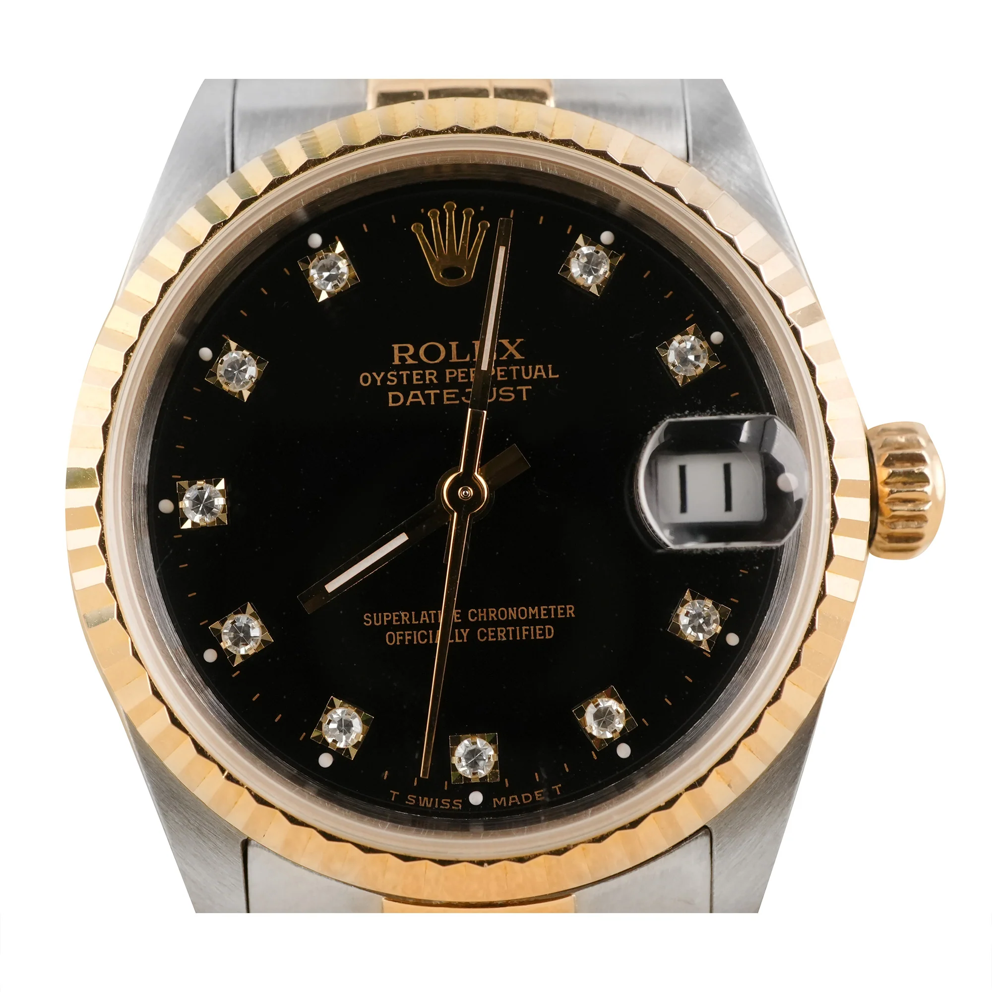 Rolex 68273 Datejust 31 mm Fluted Bezel Black Diamond Dial Jubilee Bracelet Box and Papers 1991 - Image 3