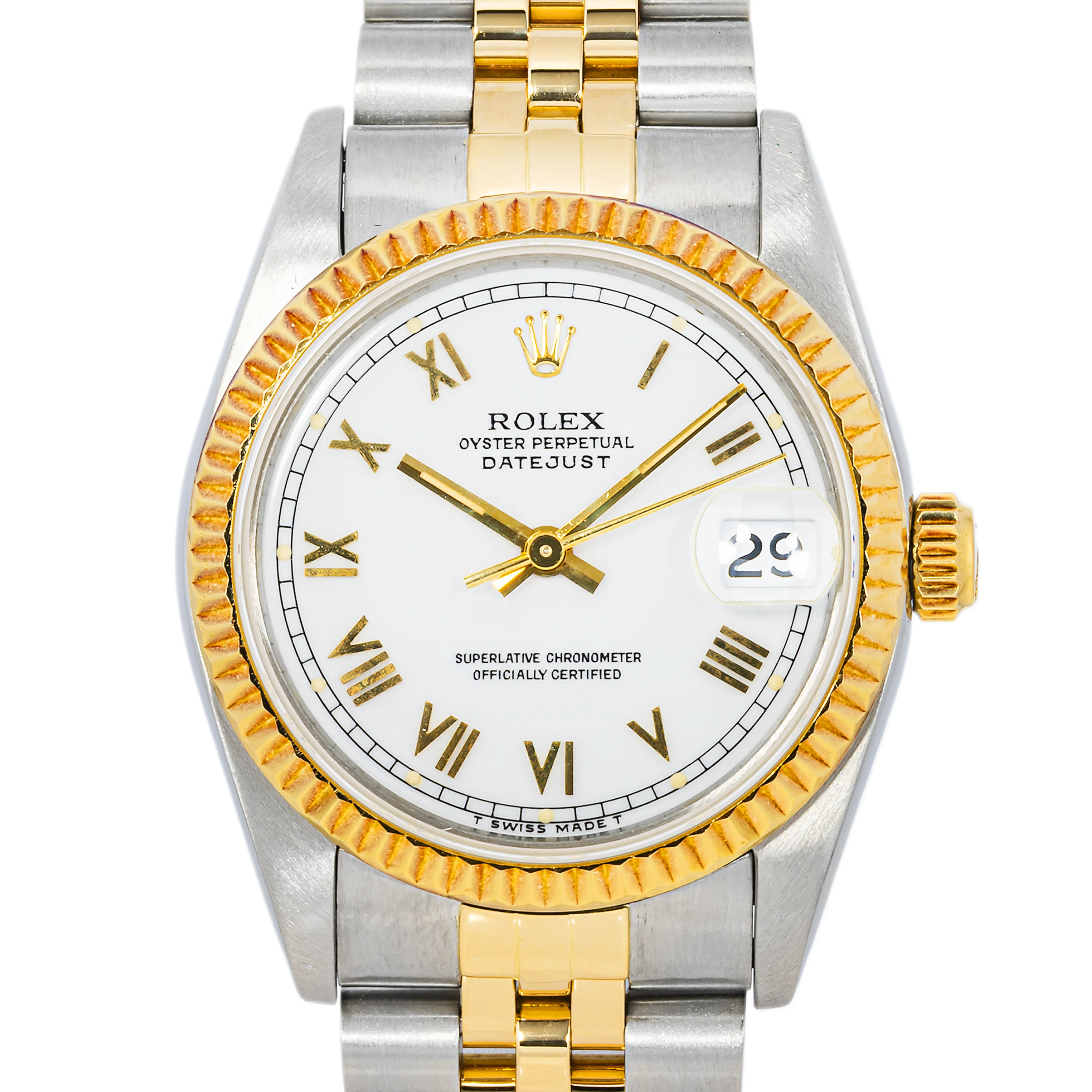 Rolex 68273 Datejust 31 mm Fluted Bezel White Roman Dial Jubilee Bracelet Box and Papers 1993 - Image 3