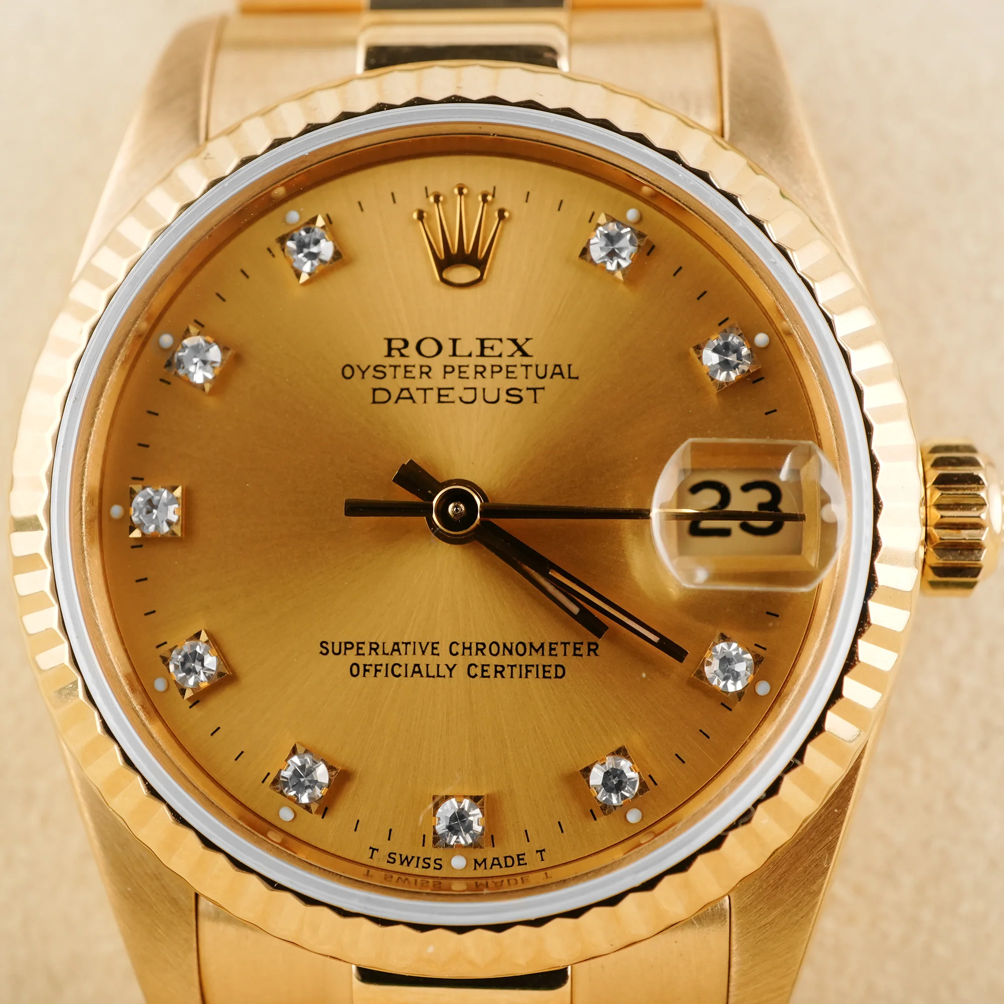 Rolex 68278 Datejust 31 mm Fluted Bezel Champagne Diamond Dial President Bracelet Box 1991 - Image 3