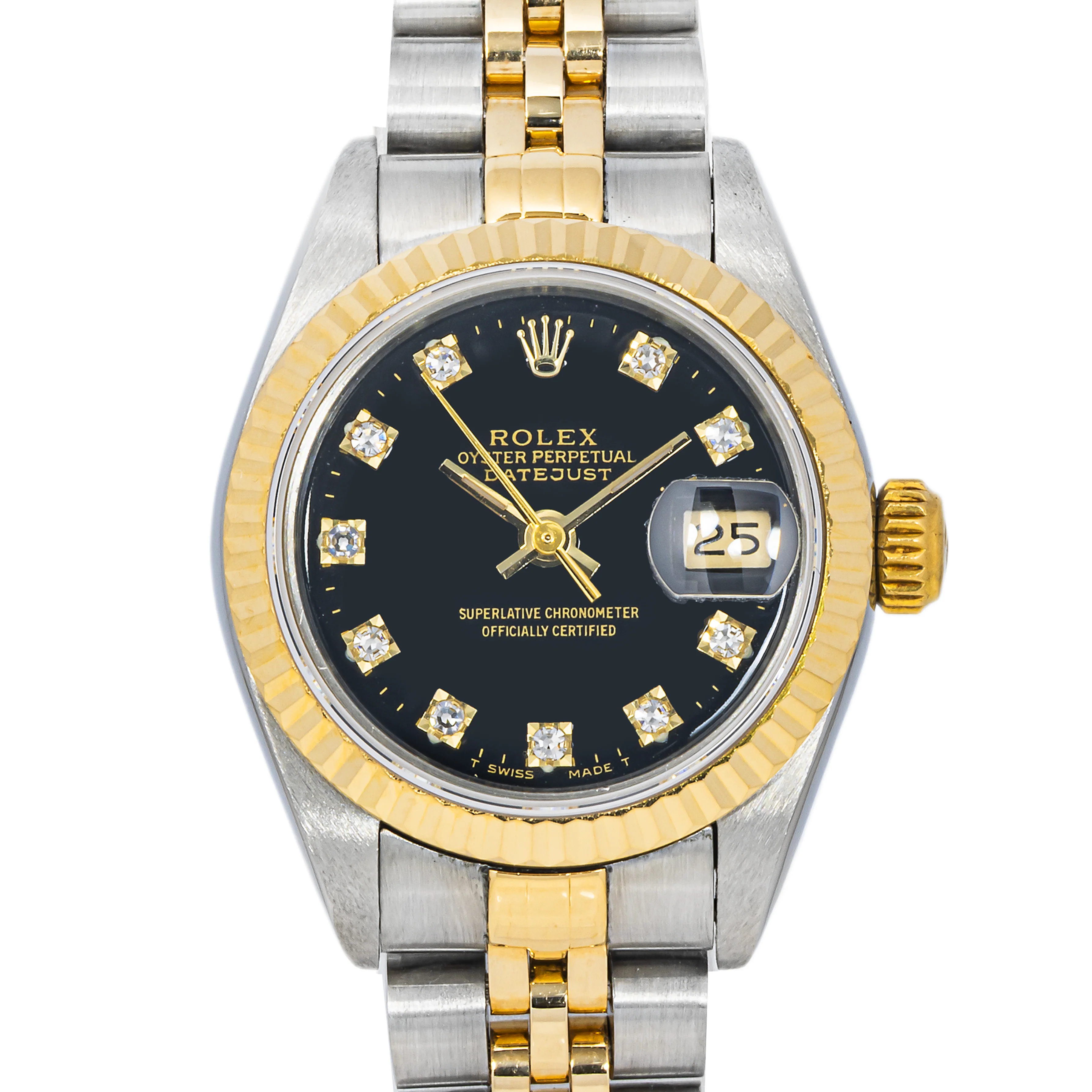 Rolex 69173 Lady-Datejust 26 mm Black Diamond Dial Jubilee Bracelet Box and Papers 1990 - Image 3