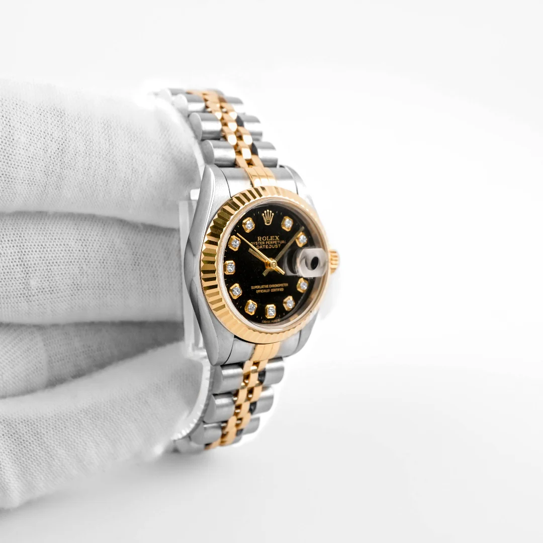 Rolex 69173 Lady-Datejust 26 mm Black Diamond Dial Jubilee Bracelet Box and Papers 1994 - Image 4