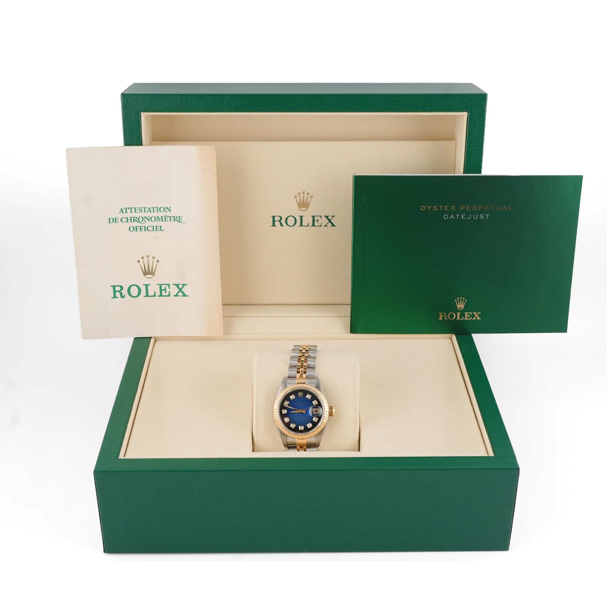Rolex 69173 Lady-Datejust 26 mm Blue Ombre Diamond Dial Jubilee Bracelet Box and Papers 1995 - Image 2