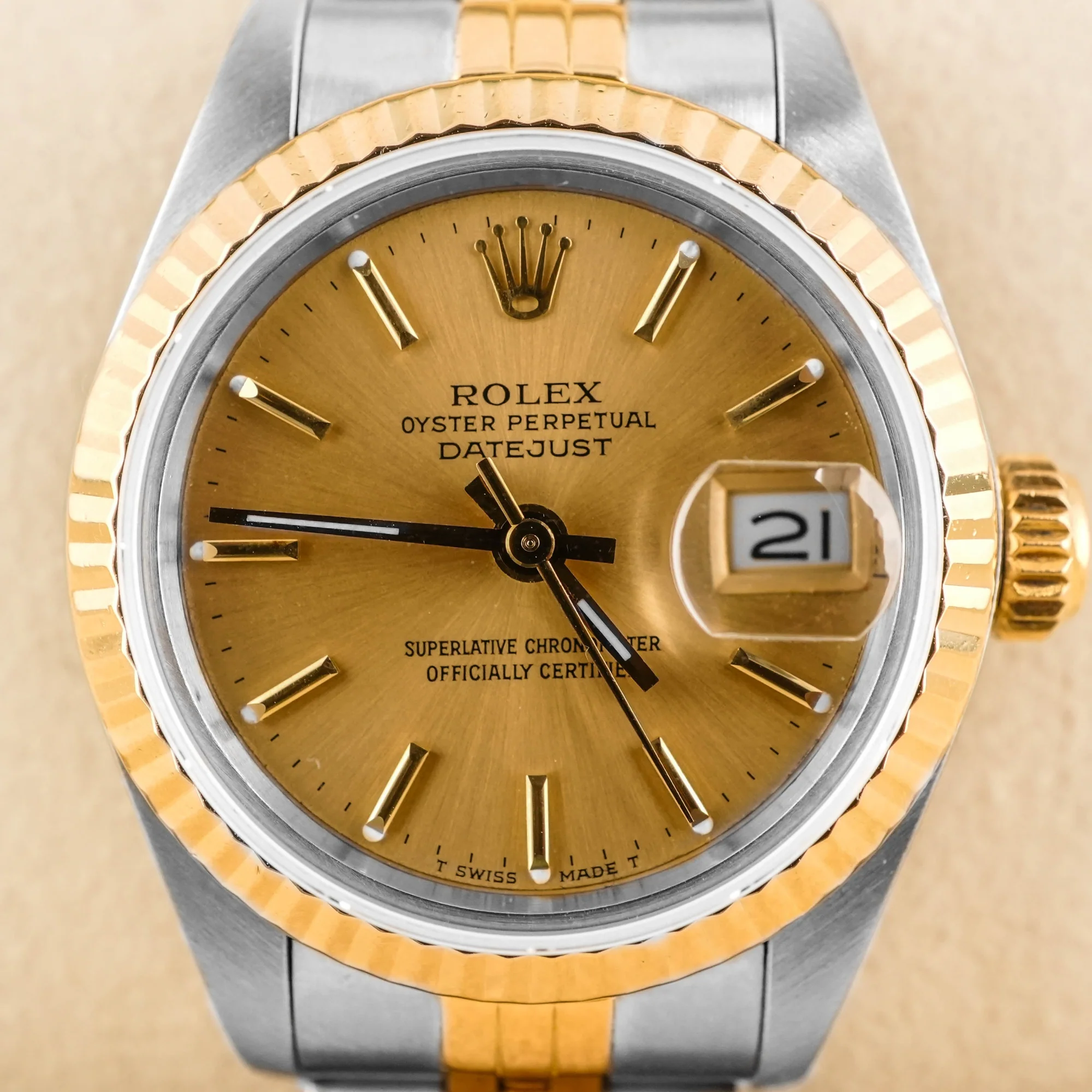 Rolex 69173 Lady-Datejust 26 mm Champagne Index Dial Jubilee Bracelet Box and Papers 1988 - Image 3