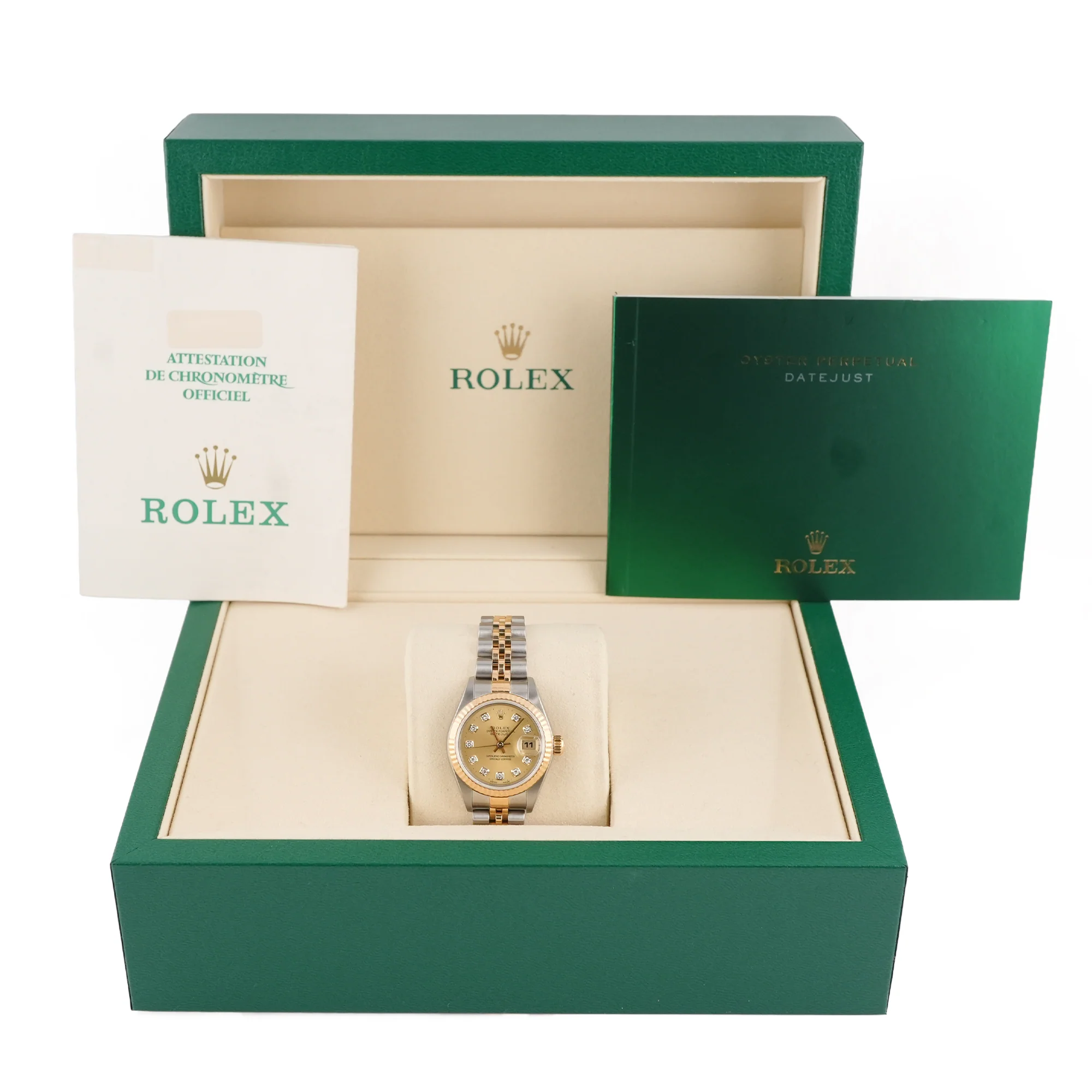 Rolex 69173 Lady-Datejust 26 mm Champagne Diamond Dial Jubilee Bracelet Box and Papers 1995 - Image 2