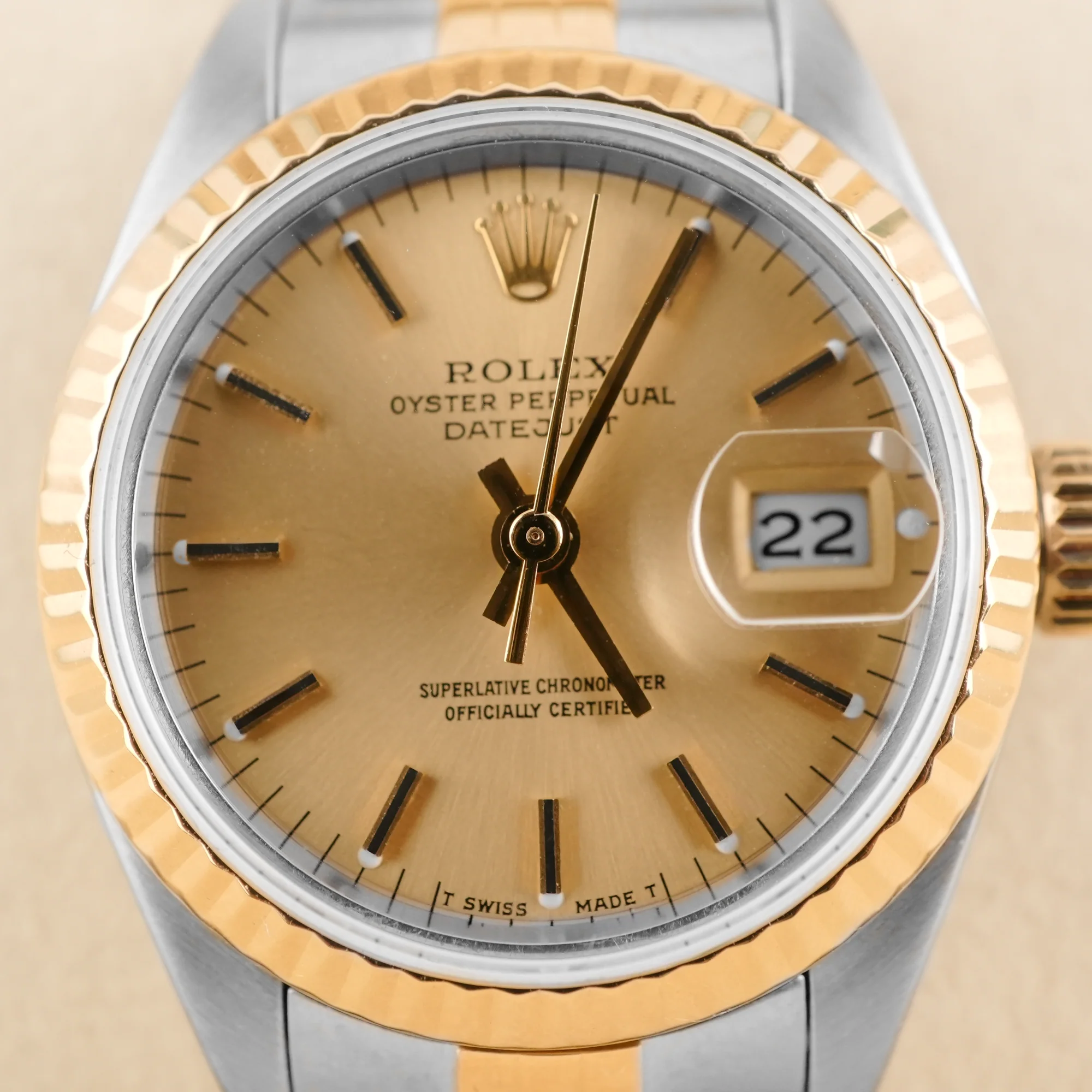 Rolex 69173 Lady-Datejust 26 mm Champagne Index Dial Jubilee Bracelet Box and Papers 1999 - Image 3