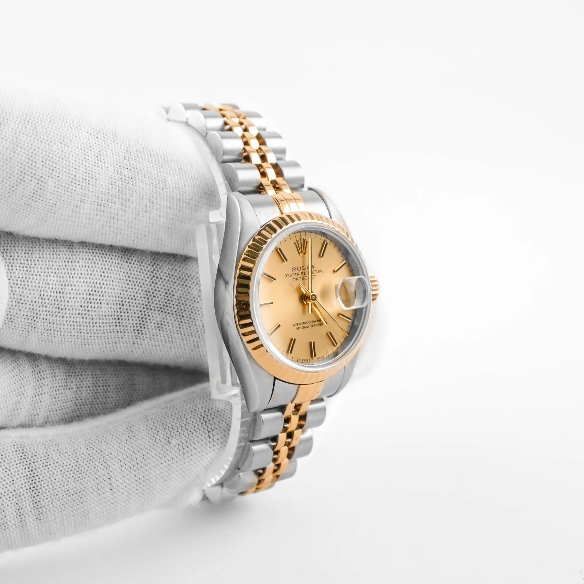 Rolex 69173 Lady-Datejust 26 mm Champagne Index Dial Jubilee Bracelet Box and Papers 1999 - Image 4