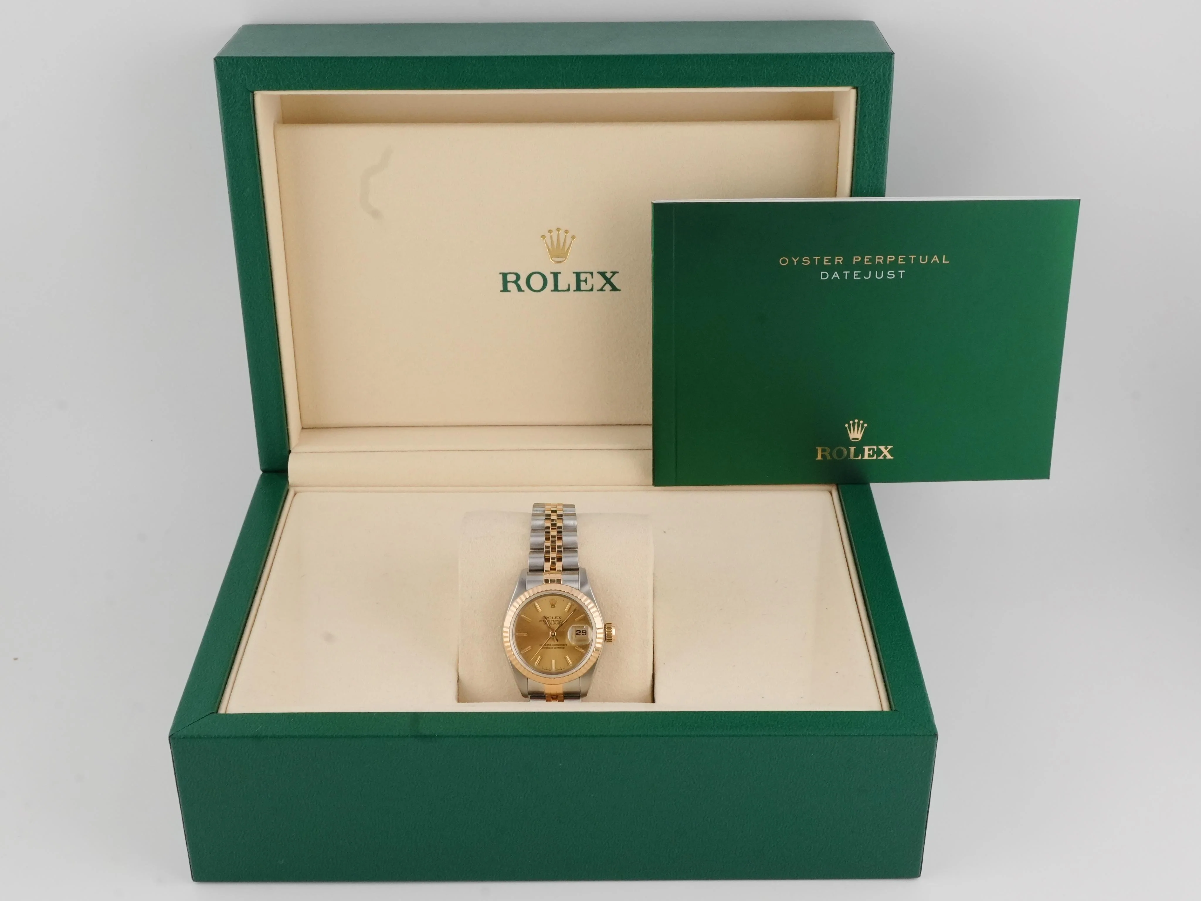 Rolex 69173 Lady-Datejust 26 mm Fluted Bezel Champagne Index Dial Jubilee Bracelet Box 1994 - Image 2