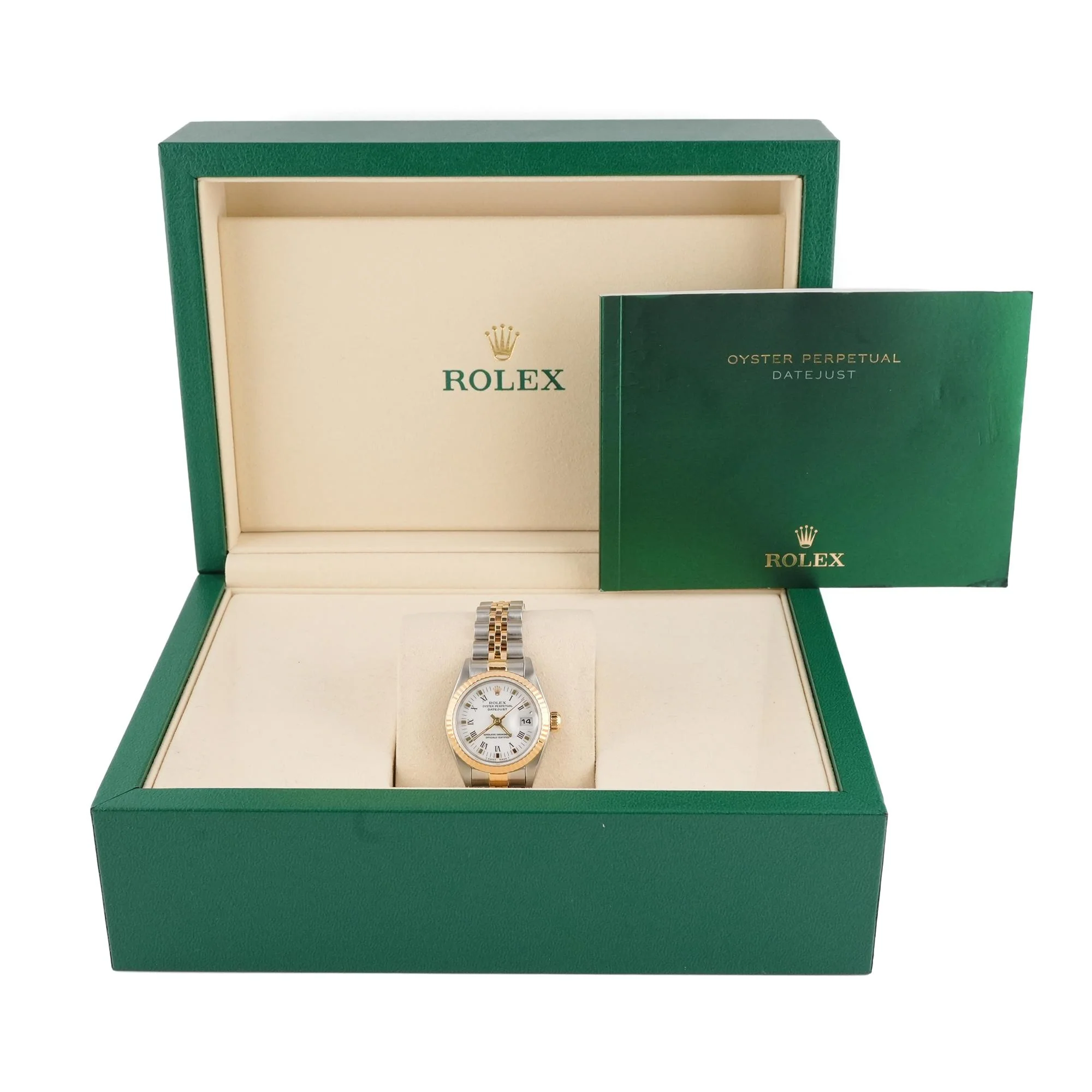 Rolex 69173 Lady-Datejust 26 mm Fluted Bezel White Roman Dial Jubilee Bracelet Box 1994 - Image 2