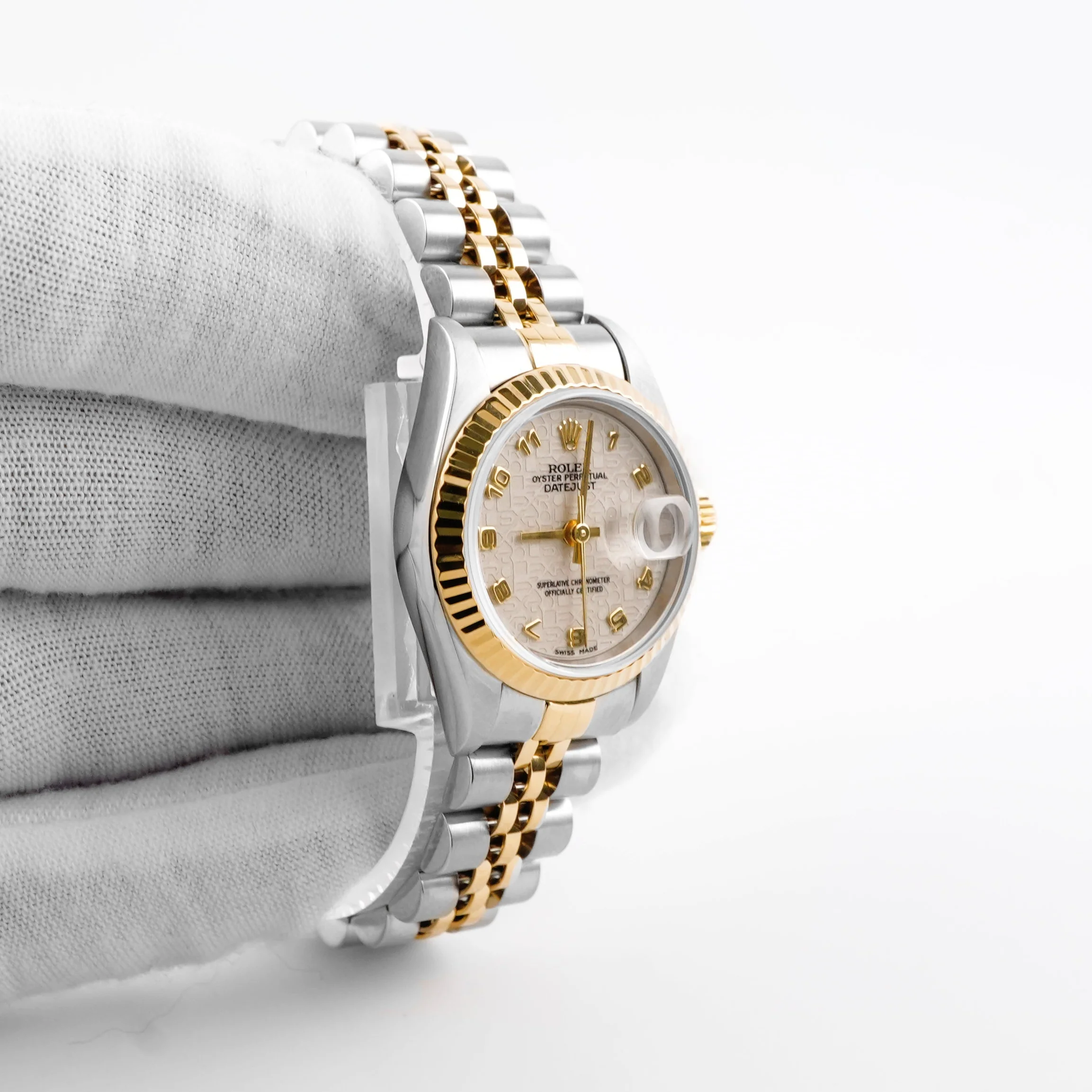 Rolex 69173 Lady-Datejust 26 mm Ivory Arabic Dial Jubilee Bracelet Box and Papers 1999 - Image 4