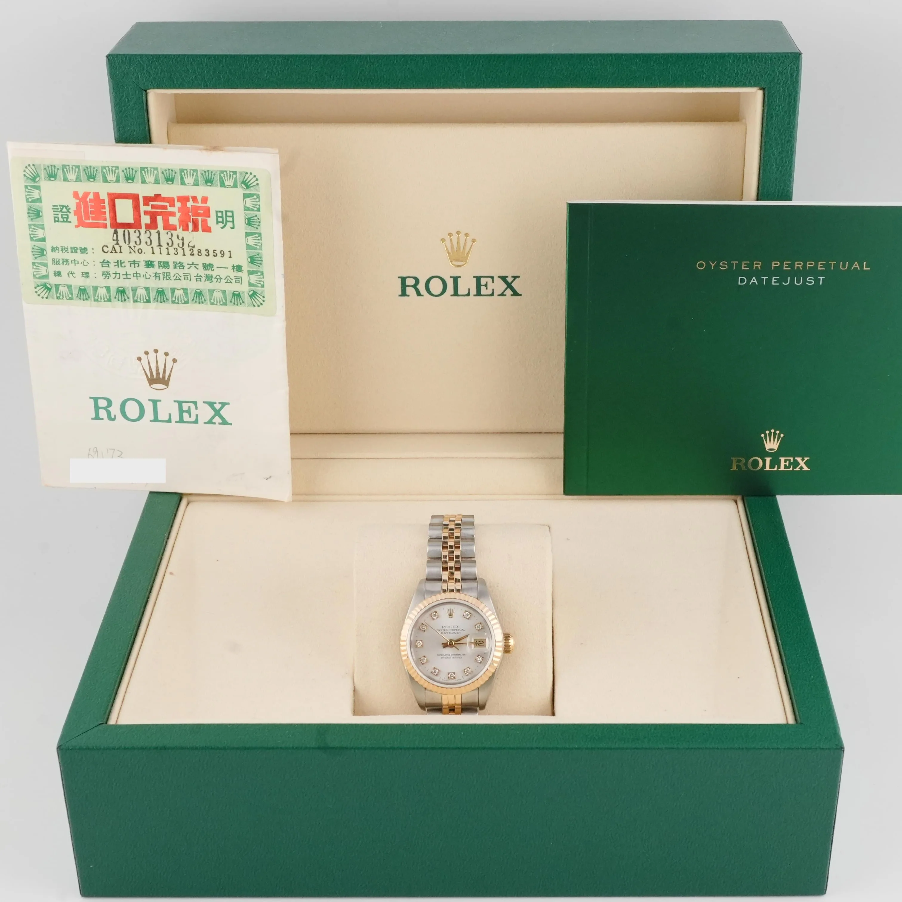 Rolex 69173 Lady-Datejust 26 mm Silver Diamond Dial Jubilee Bracelet Box and Papers 1983 - Image 2