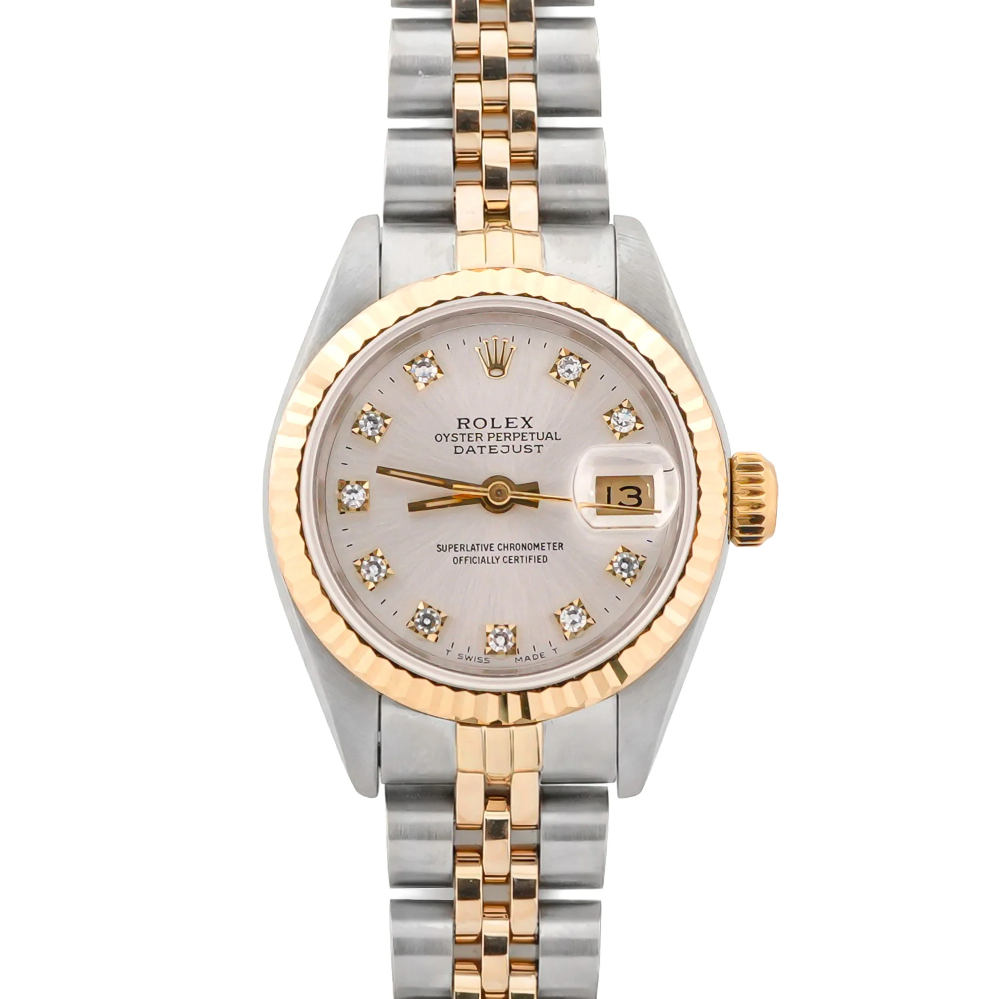 Rolex 69173 Lady-Datejust 26 mm Silver Diamond Dial Jubilee Bracelet Box and Papers 1992