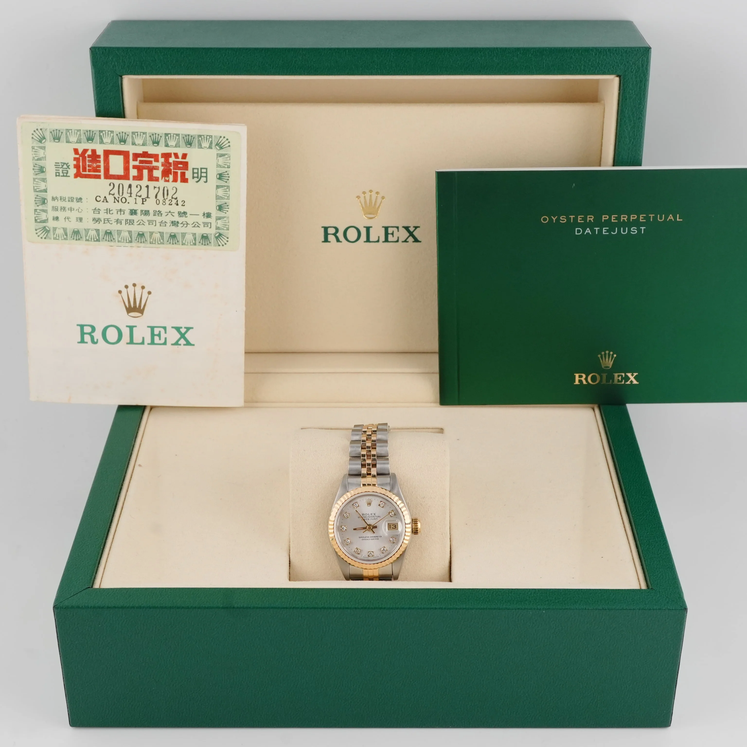 Rolex 69173 Lady-Datejust 26 mm Silver Diamond Dial Jubilee Bracelet Box and Papers 1992 - Image 2