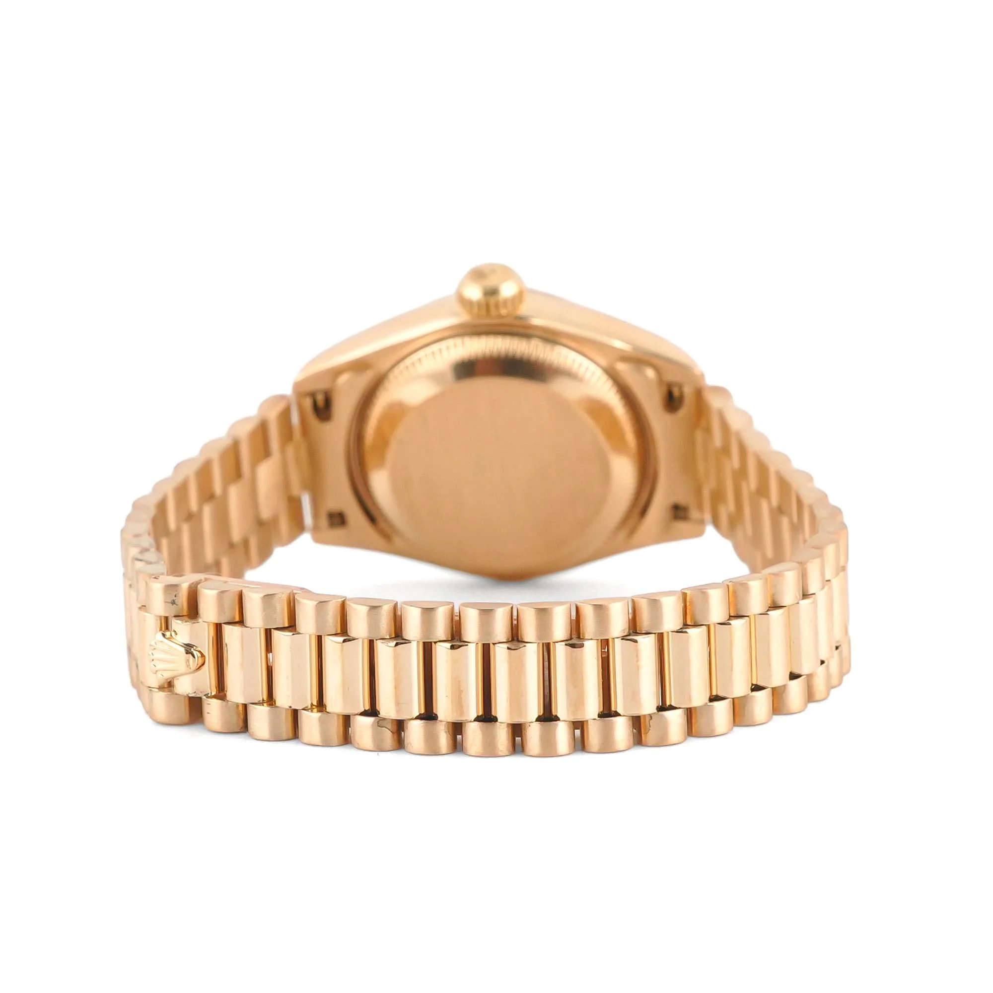 Rolex 69178 Lady-Datejust 26 mm 18K Yellow Gold Fluted Bezel Champagne Diamond Dial President Bracelet Box and Papers 1986 - Image 3
