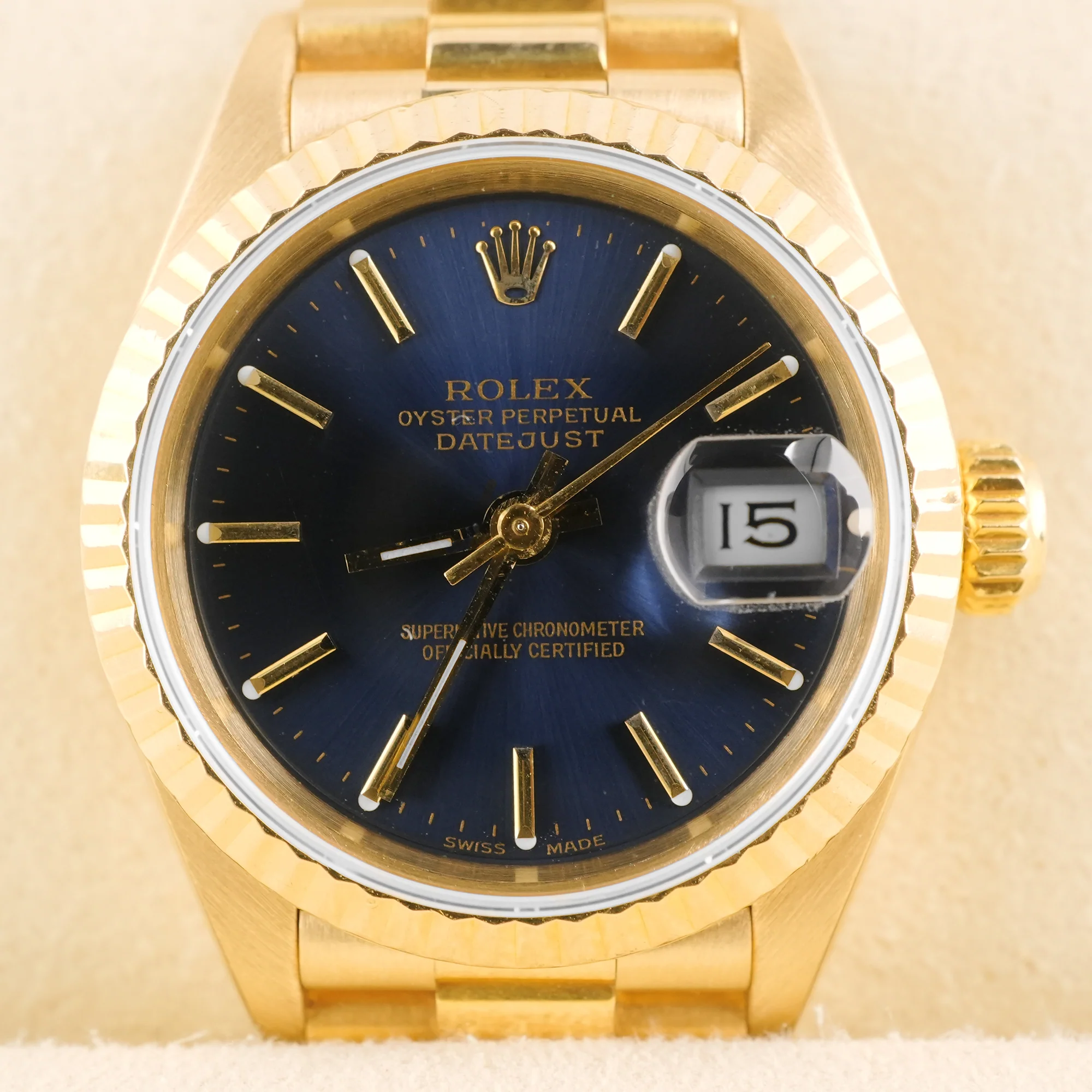 Rolex 69178 Lady-Datejust 26 mm Blue Index Dial President Bracelet Box and Papers 1986 - Image 3