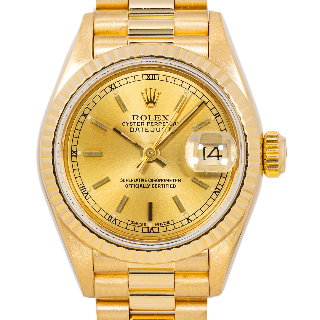 Rolex 69178 Lady-Datejust 26 mm Champagne Stick Dial President Bracelet with Box 1989 - Image 3