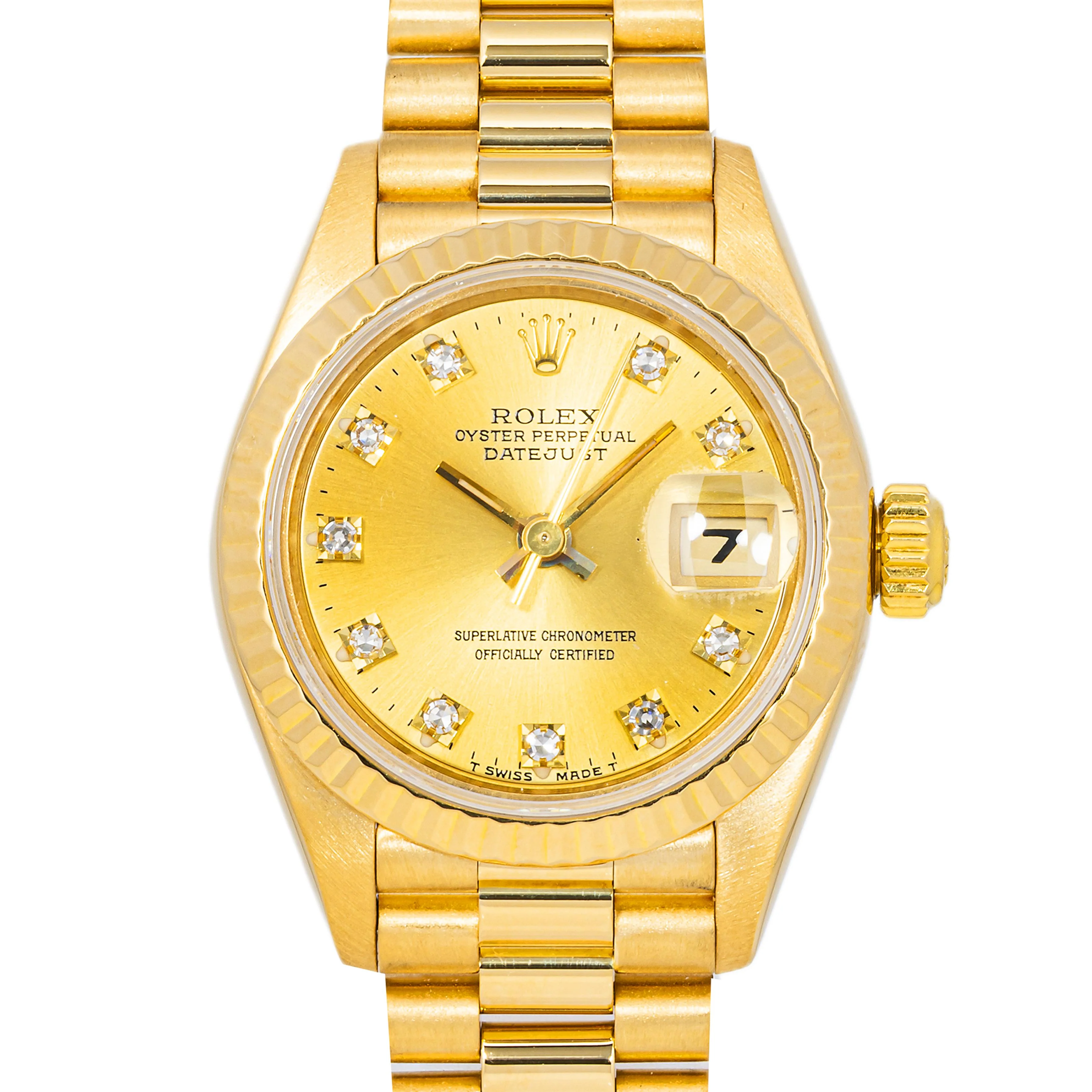 Rolex 69178 Lady-Datejust 26 mm Fluted Bezel Champagne Diamond Dial President Bracelet Box 1991 - Image 3