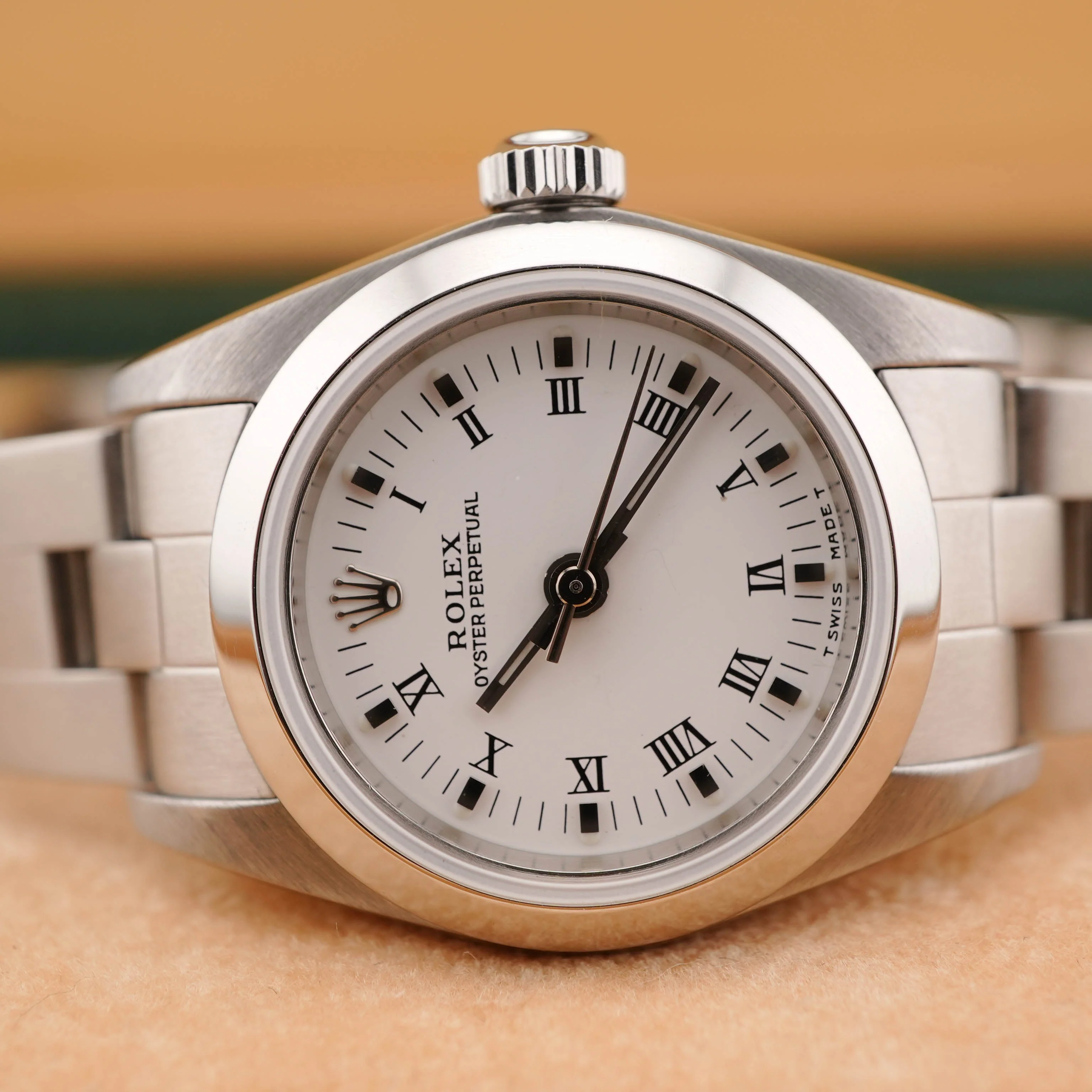 Rolex 76080 Oyster Perpetual Lady 24 mm White Roman Dial Oyster Bracelet Box and Papers 1999 - Image 3