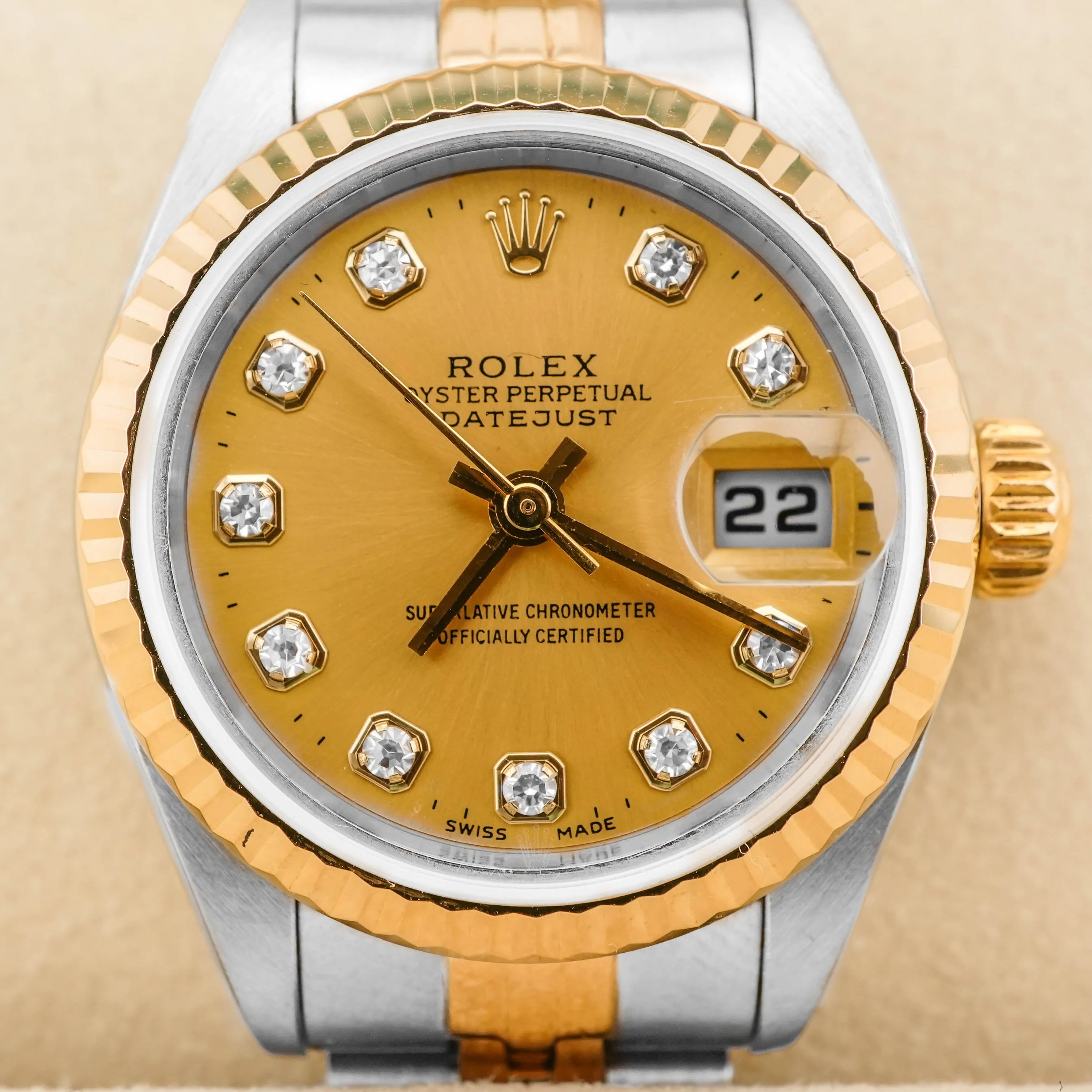 Rolex 79173 Lady-Datejust 26 mm Champagne Diamond Dial Jubilee Bracelet Box and Papers 1999 - Image 3