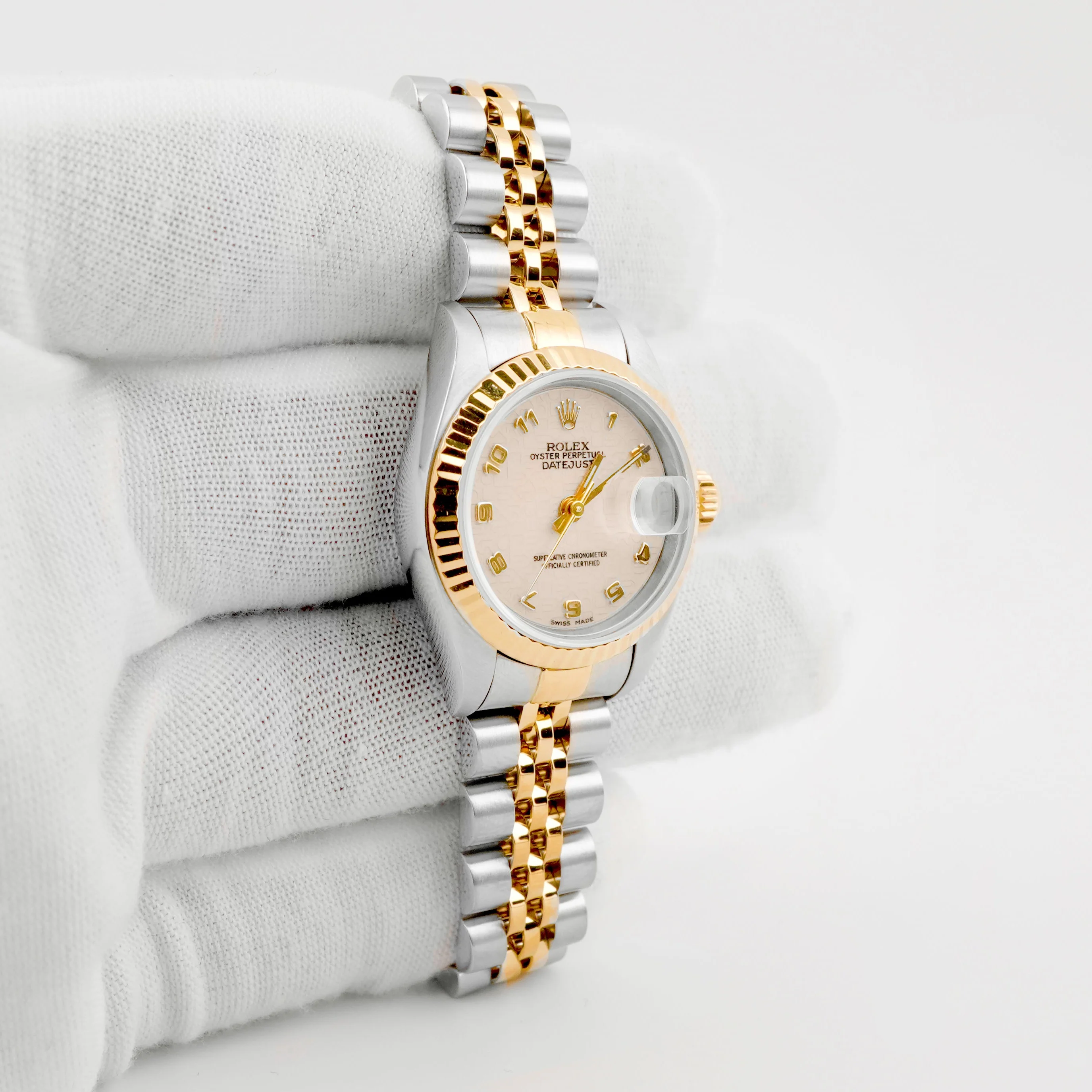 Rolex 79173 Lady-Datejust 26 mm Jubilee Ivory Arabic Dial Jubilee Bracelet Box and Papers 2000 - Image 4