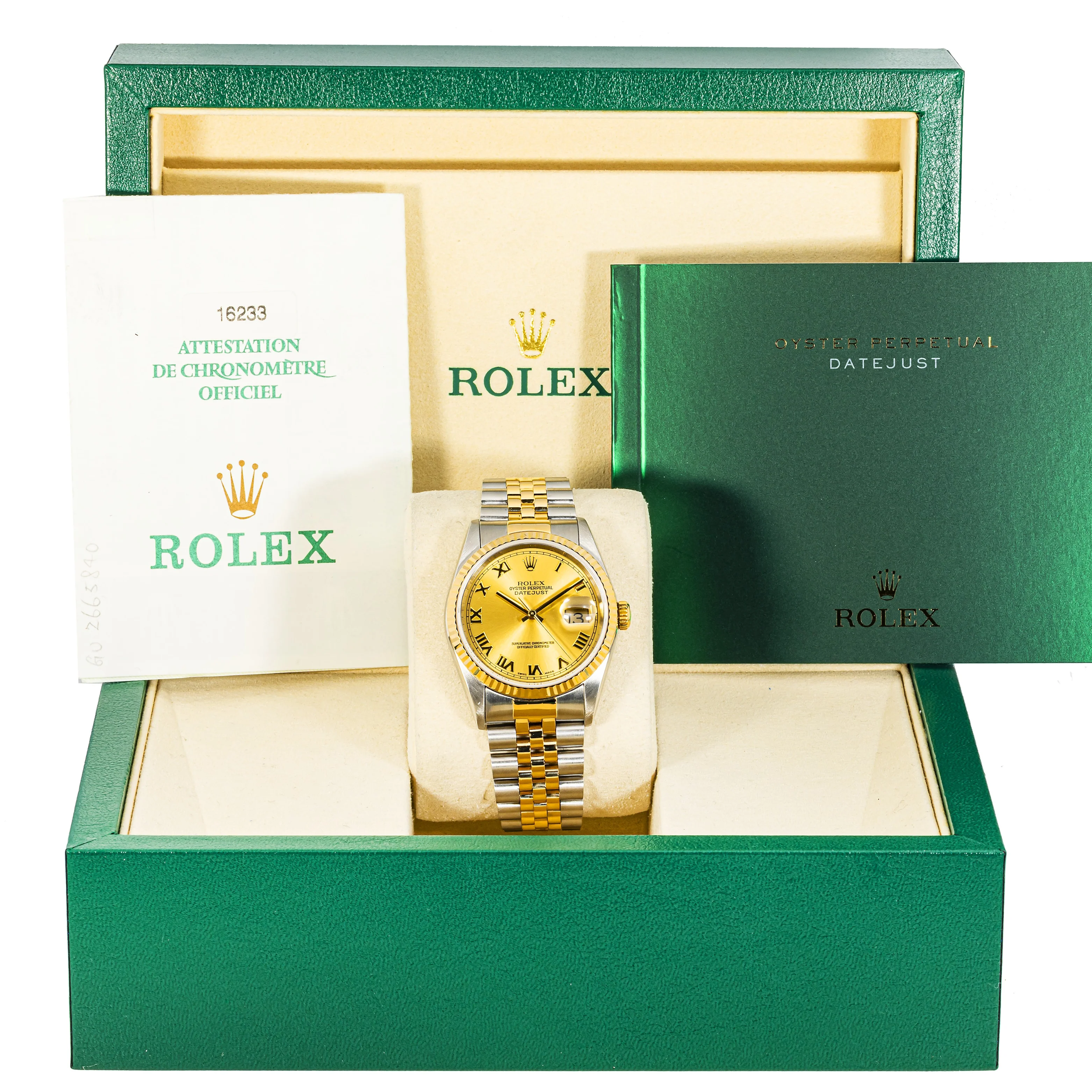 Rolex Datejust 36mm 16233 Fluted Bezel Champagne Roman Jubilee Bracelet Box & Papers 2002 - Image 2