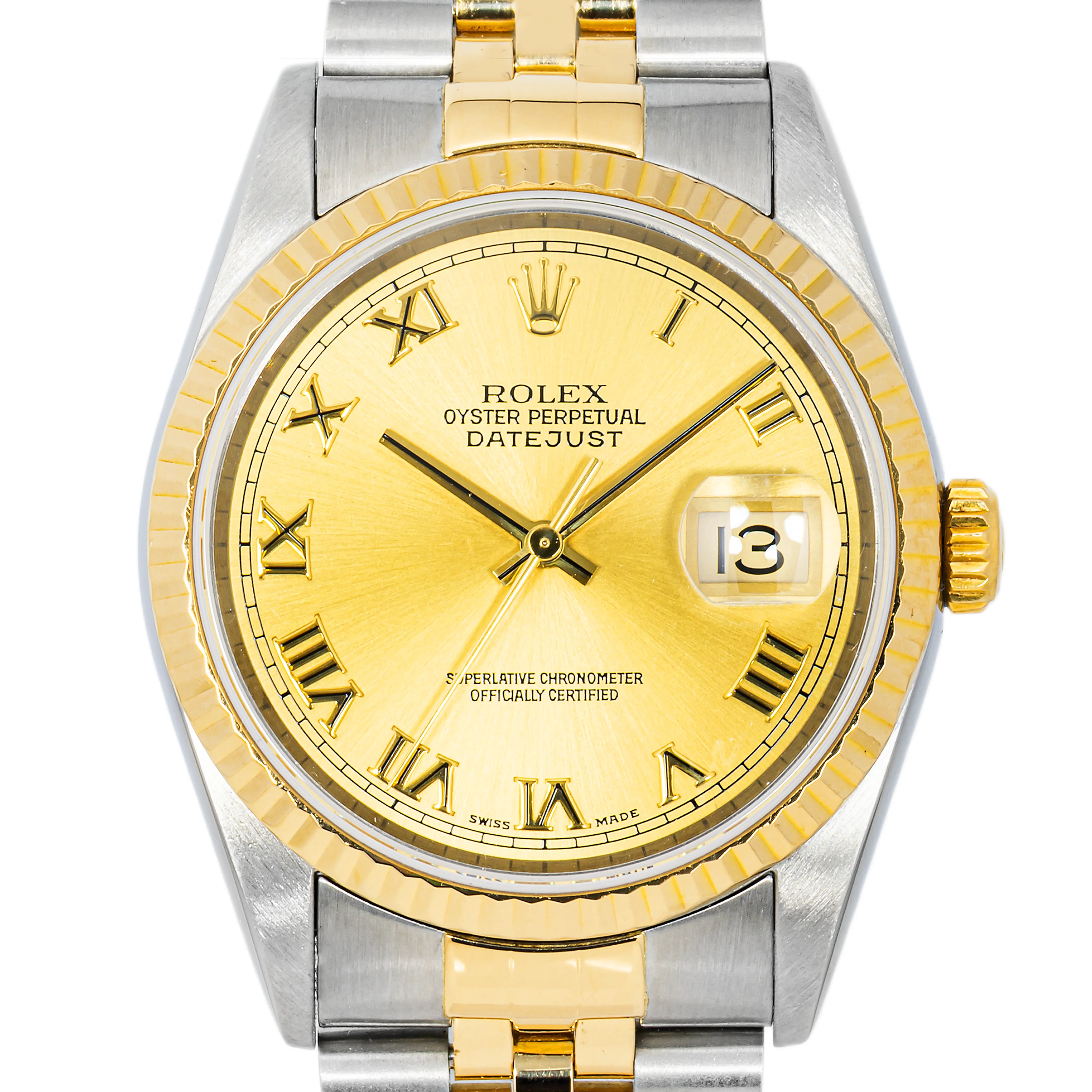 Rolex Datejust 36mm 16233 Fluted Bezel Champagne Roman Jubilee Bracelet Box & Papers 2002 - Image 3
