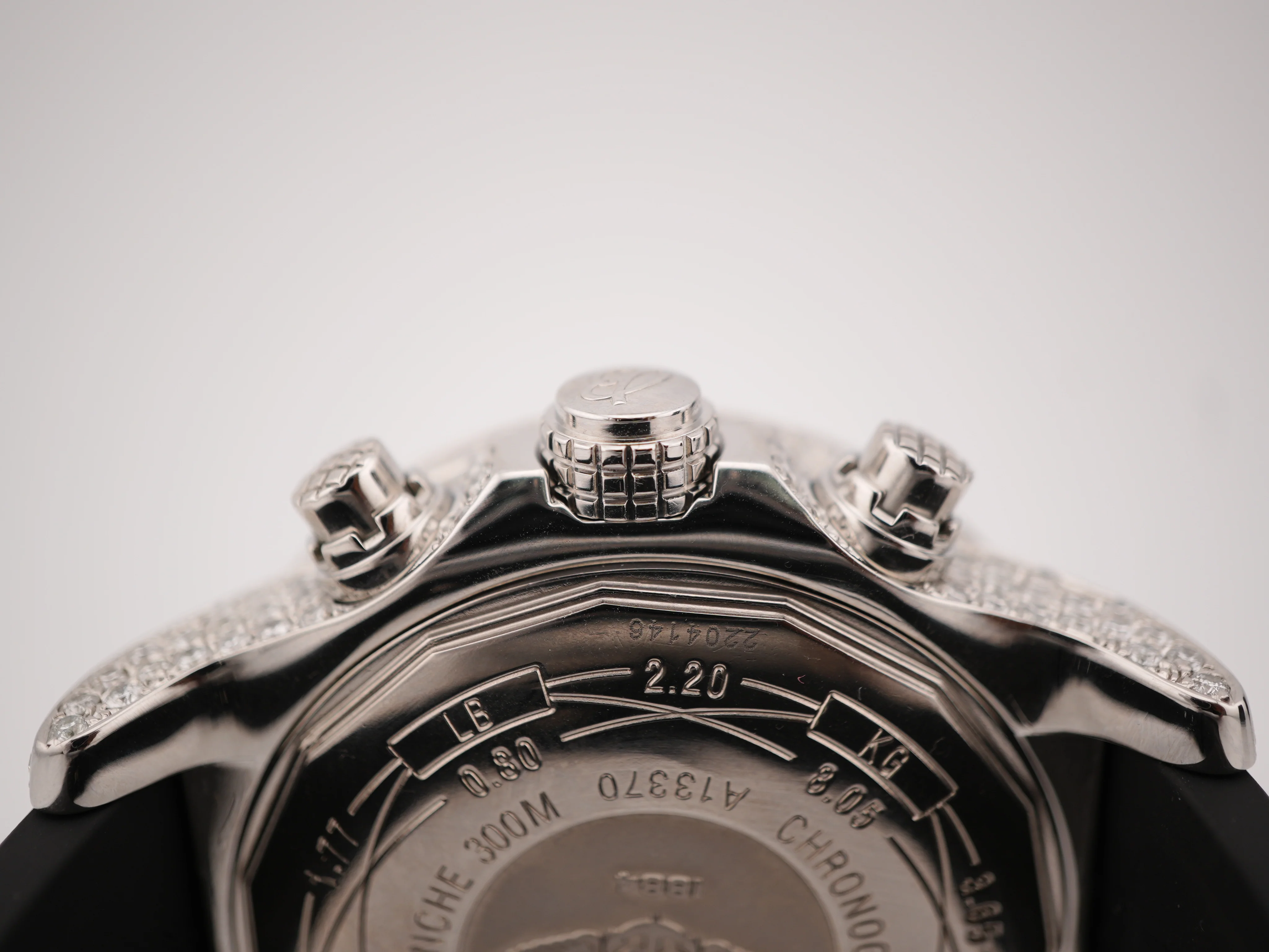 Breitling Super Avenger Chronograph 48 mm White MOP Diamond Dial Custom Diamond Bezel Rubber Strap 2012 - Image 6