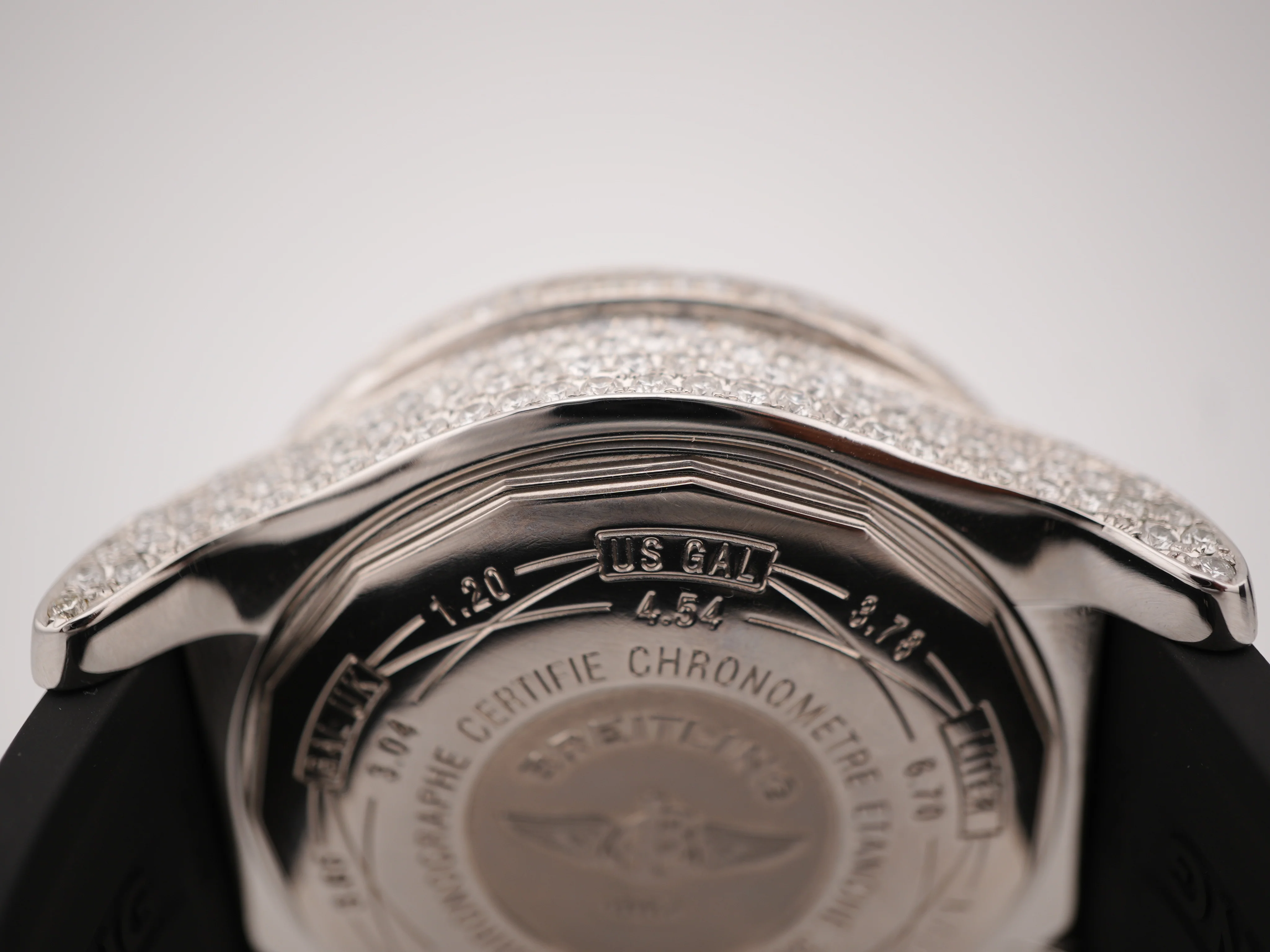 Breitling Super Avenger Chronograph 48 mm White MOP Diamond Dial Custom Diamond Bezel Rubber Strap 2012 - Image 7