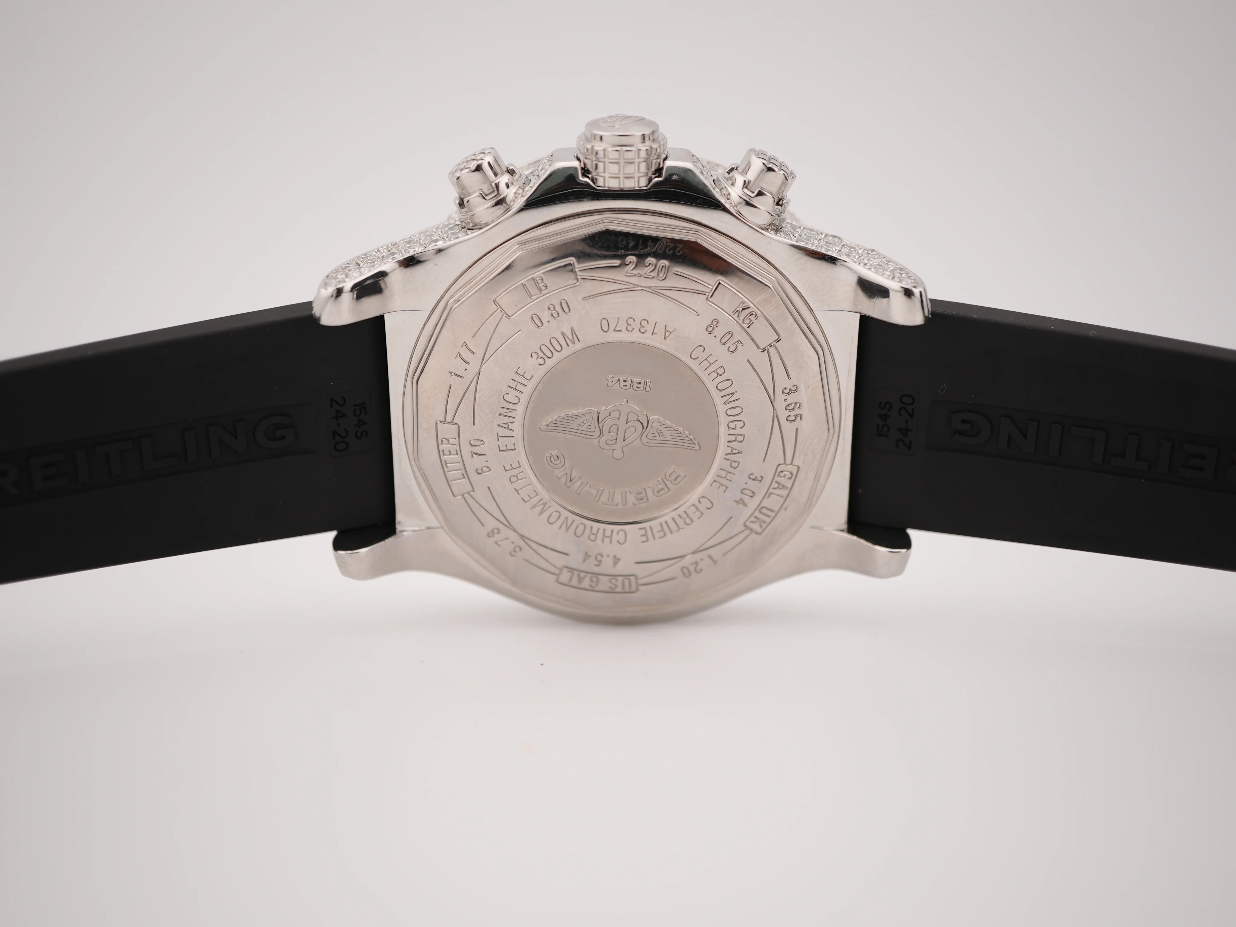 Breitling Super Avenger Chronograph 48 mm White MOP Diamond Dial Custom Diamond Bezel Rubber Strap 2012 - Image 8